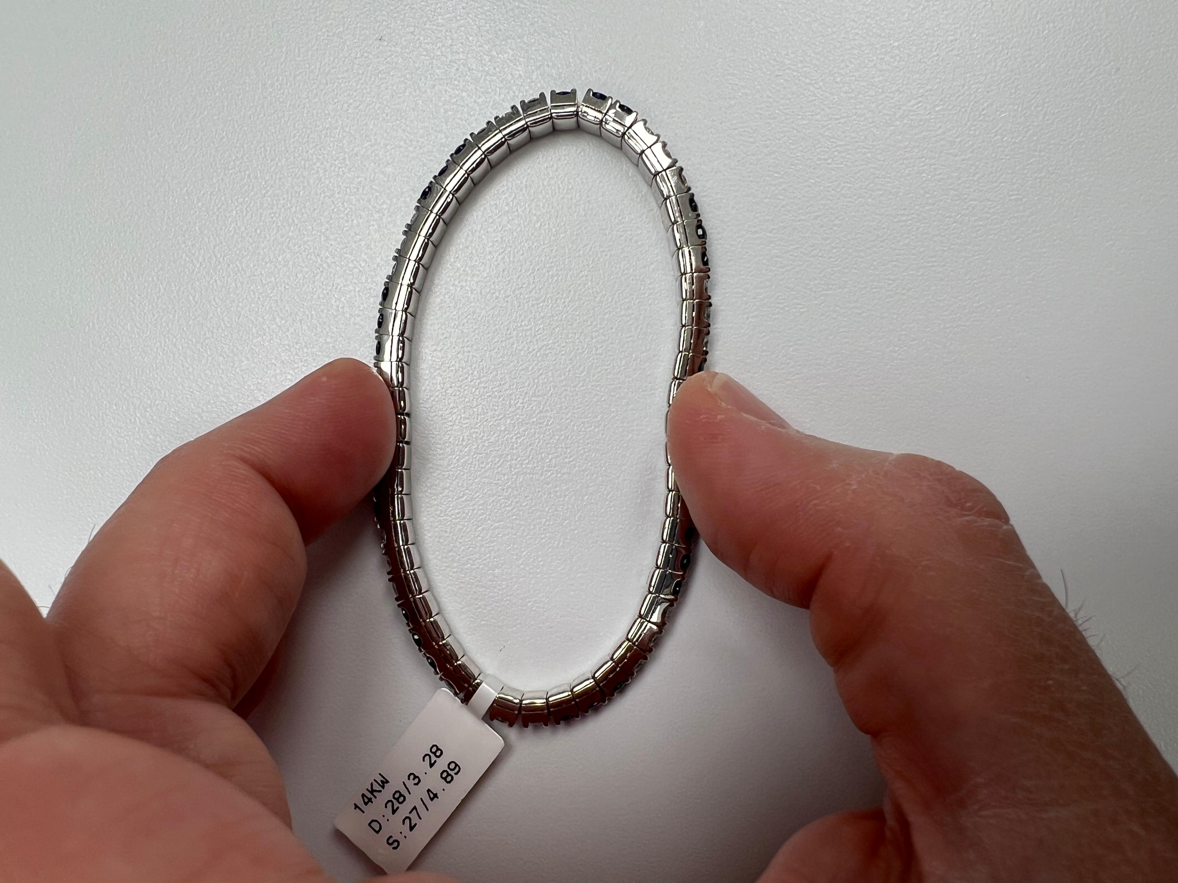 Brilliant Cut Flex Bangle Bracelet in 14k White Gold With Natural Diamonds & Blue Sapphires For Sale