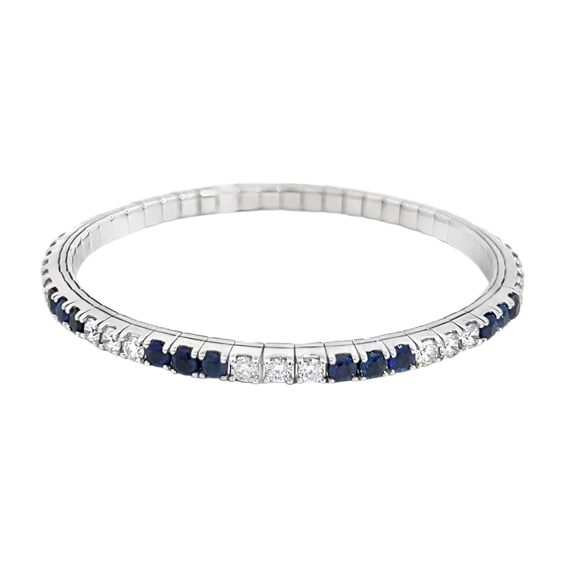 Flex Bangle Bracelet in 14k White Gold With Natural Diamonds 
Blue Sapphires For Sale