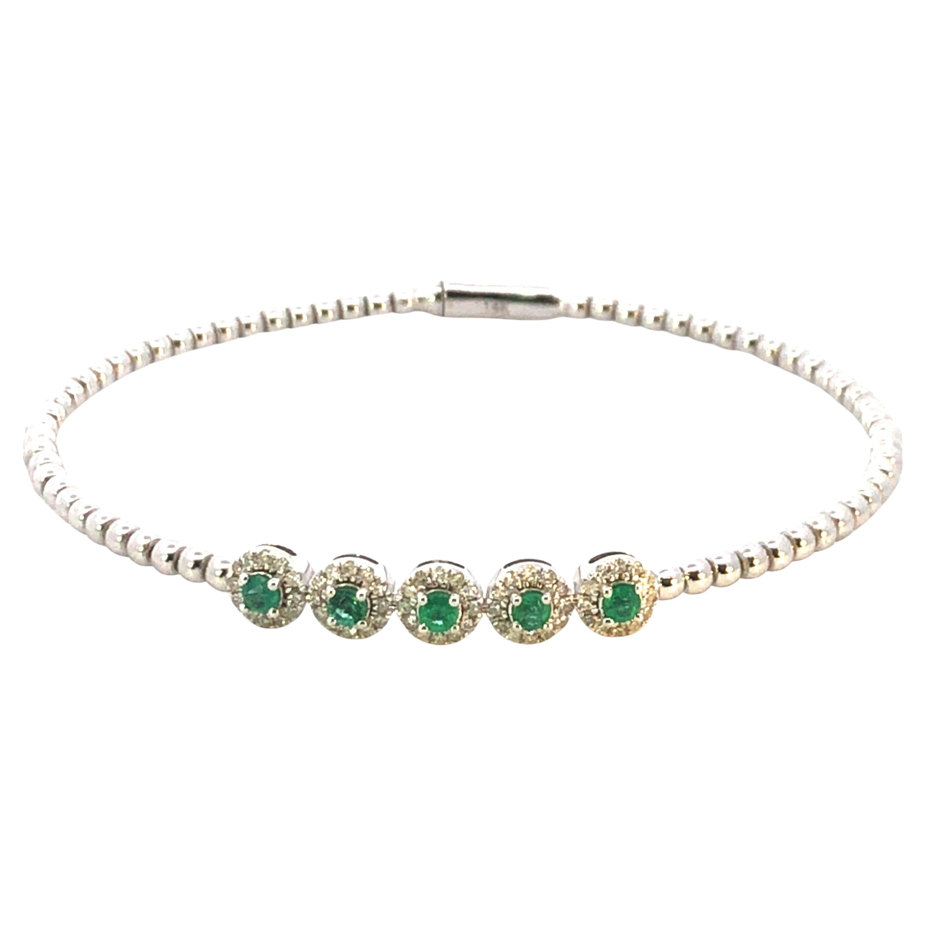 Flex Diamond & Emerald Bangle D.35ct S.40ct 14kwg