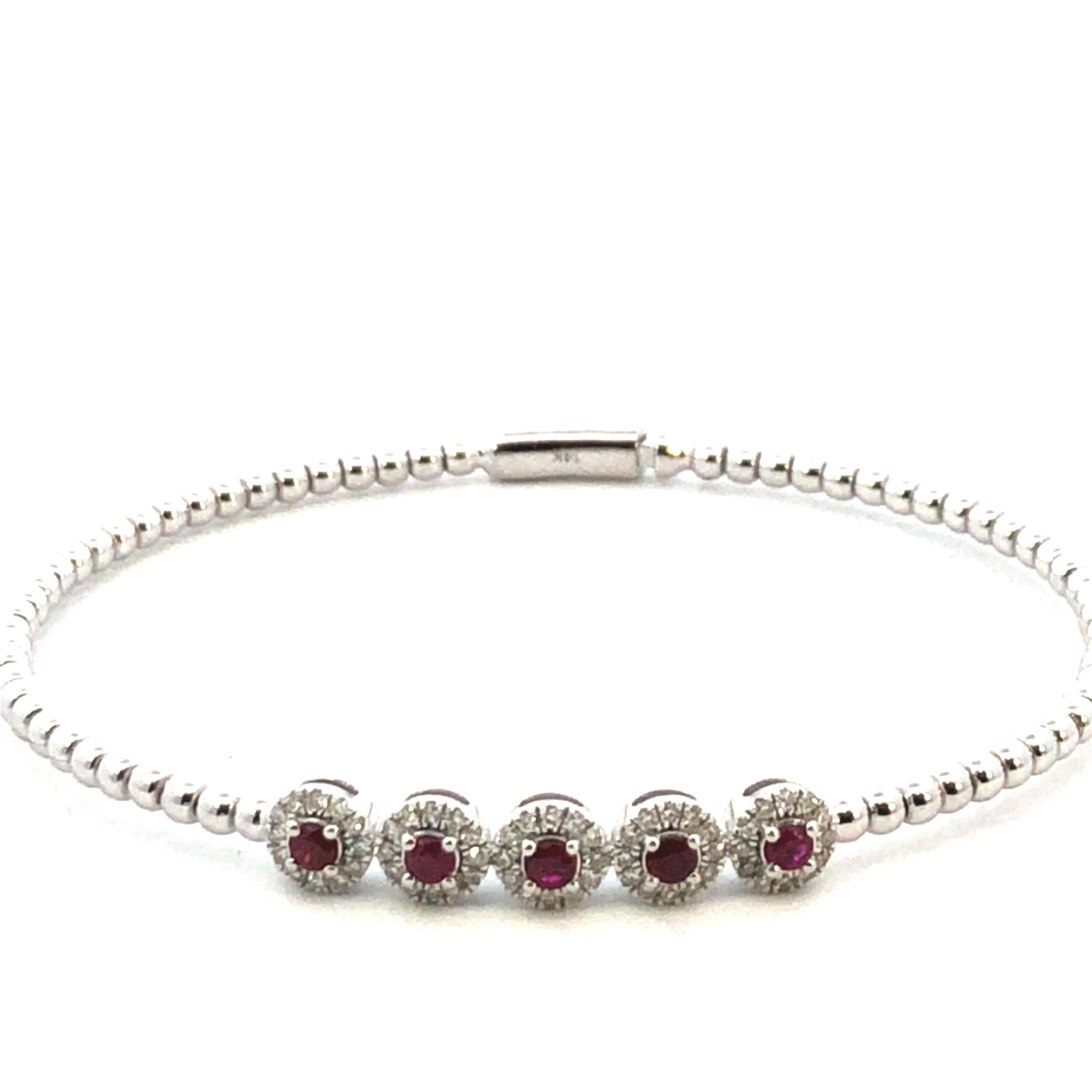Modern Flex Diamond & Ruby Bangle D.35ct S.40ct 14kwg For Sale