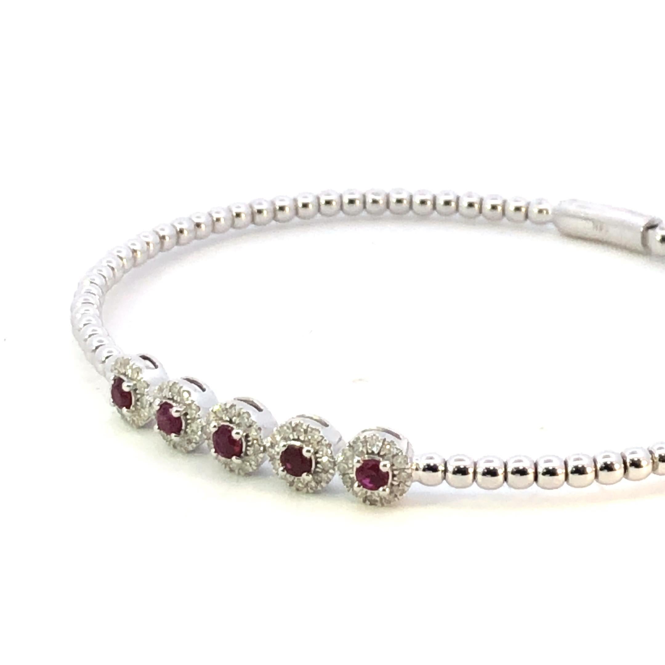Brilliant Cut Flex Diamond & Ruby Bangle D.35ct S.40ct 14kwg For Sale