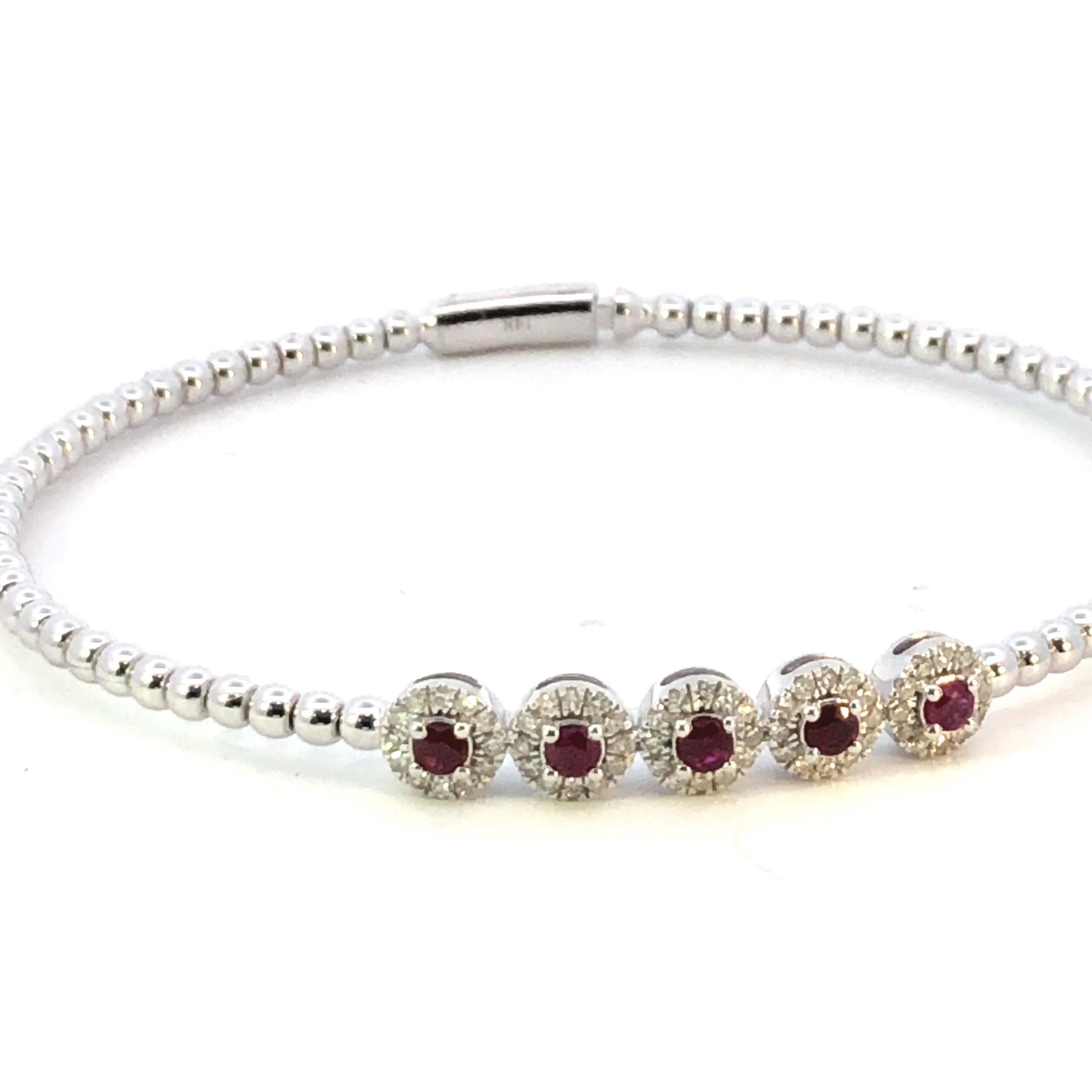 Flex Diamond & Ruby Bangle D.35ct S.40ct 14kwg In New Condition For Sale In New York, NY