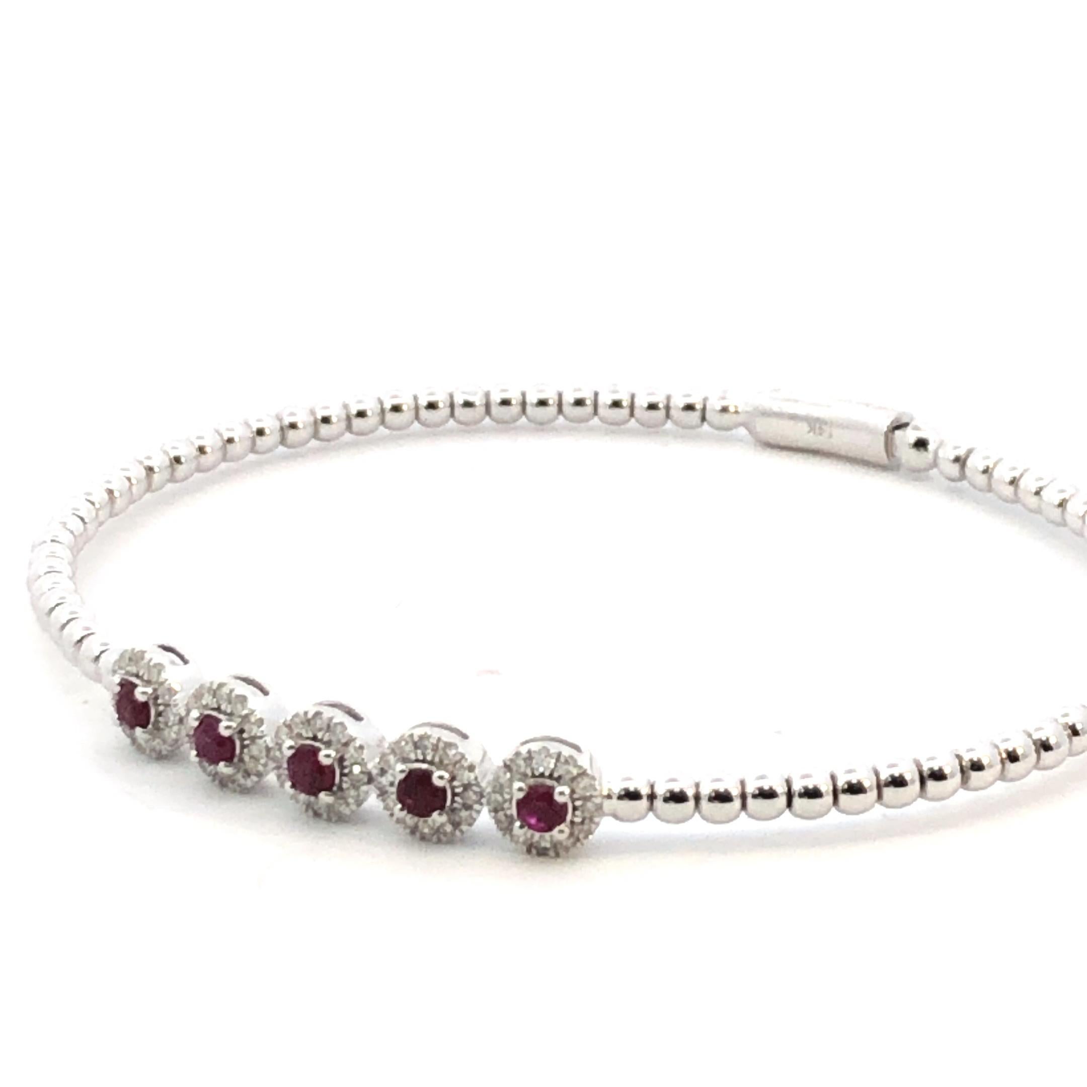 Women's or Men's Flex Diamond & Ruby Bangle D.35ct S.40ct 14kwg For Sale