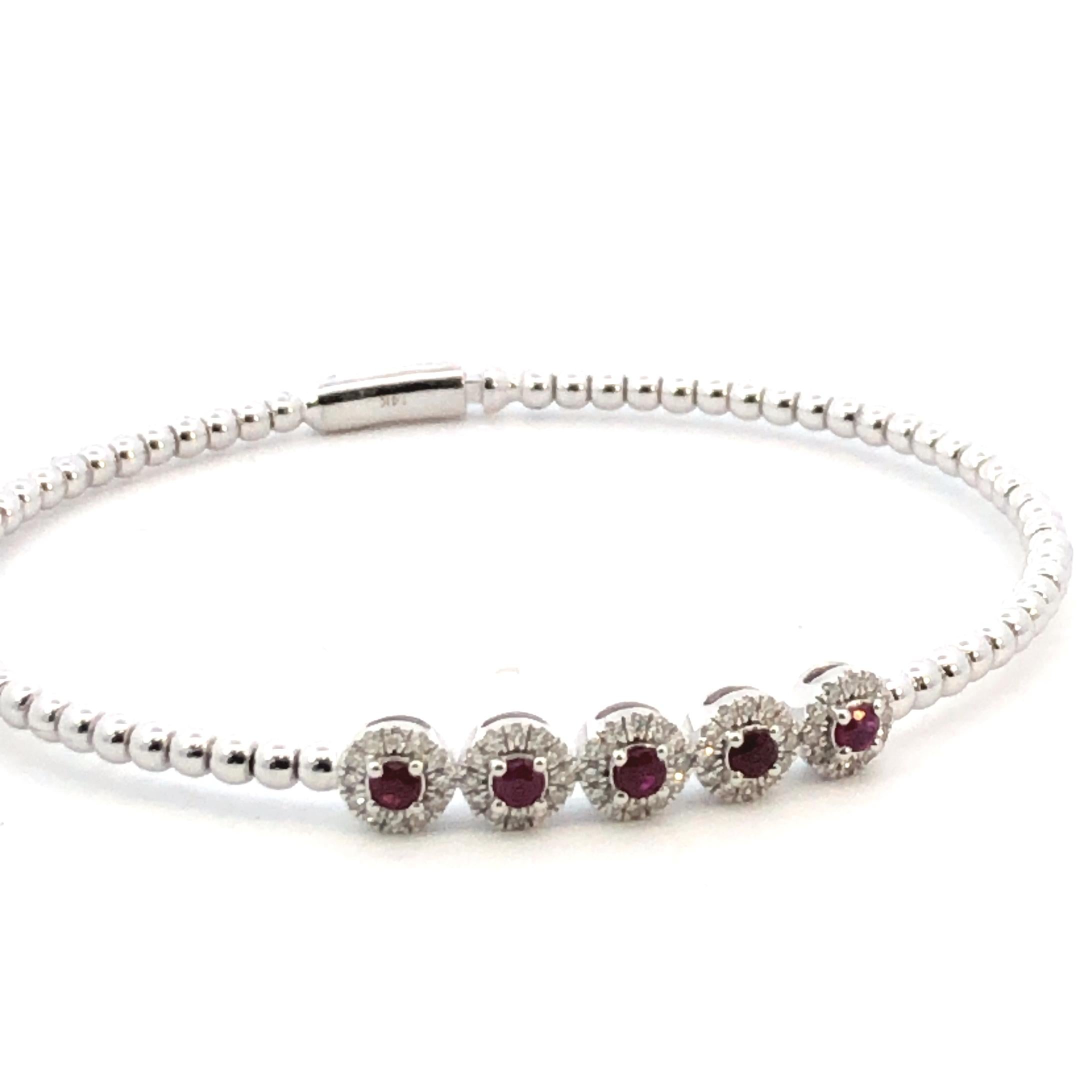 Flex Diamond & Ruby Bangle D.35ct S.40ct 14kwg For Sale 1