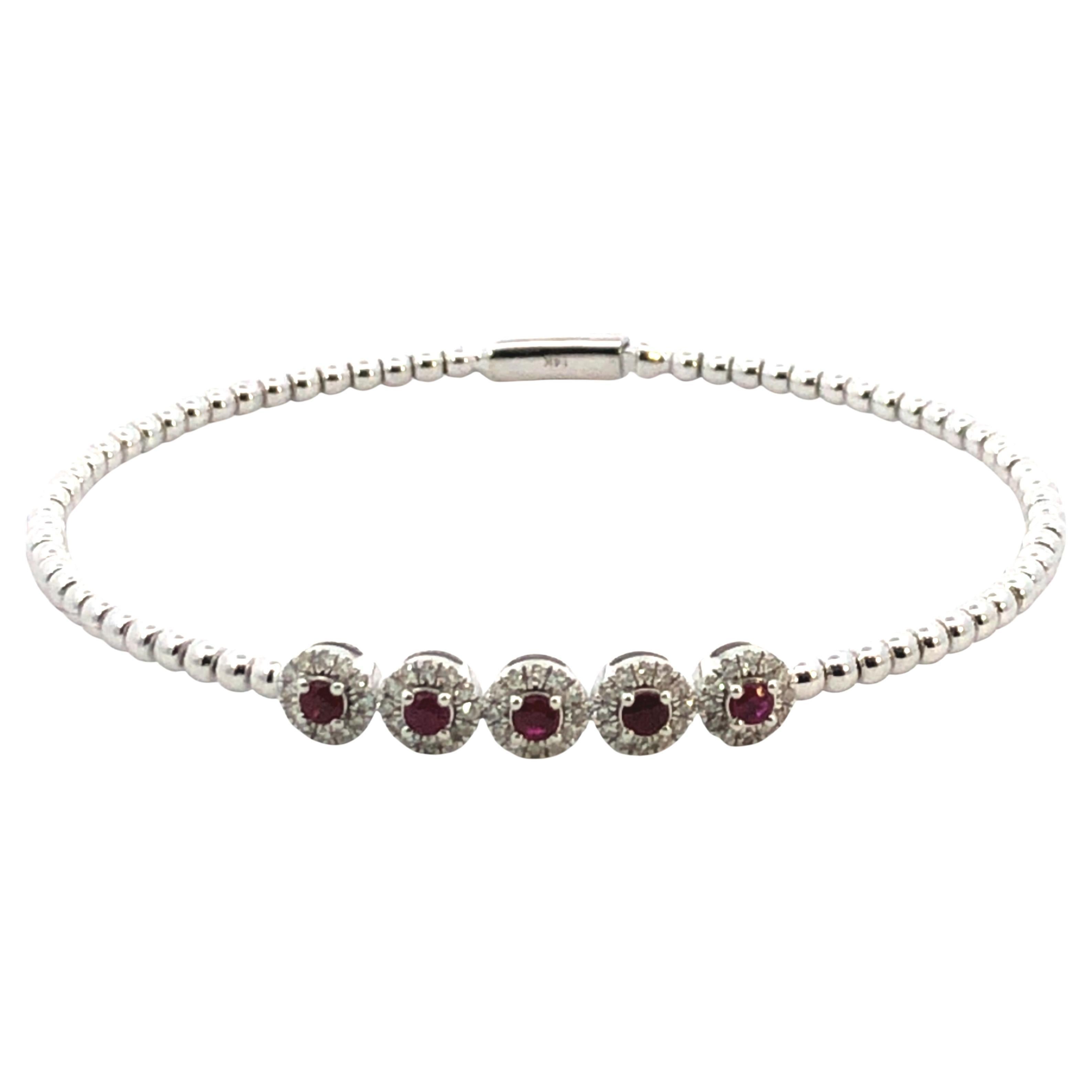 Flex Diamond & Ruby Bangle D.35ct S.40ct 14kwg For Sale