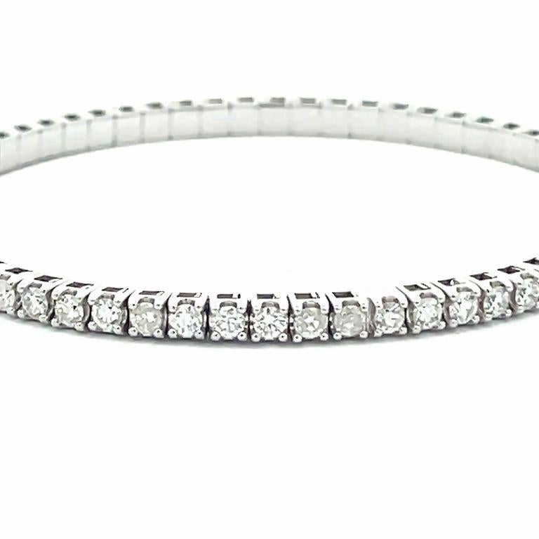 Round Cut Flex Diamond Tennis Bangle 3.75ct 14k White Gold 7