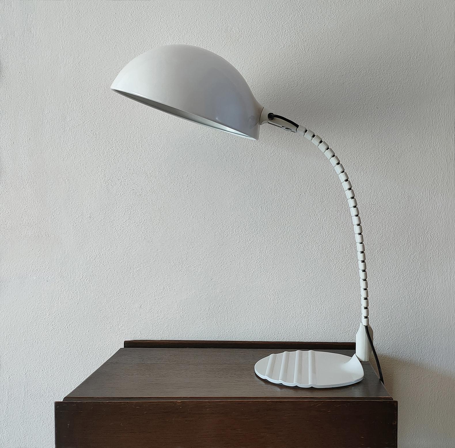 Mid-Century Modern Flex or 660 Table Lamp in White Metal and Resin by Martinelli Luce 1970s Italy For Sale