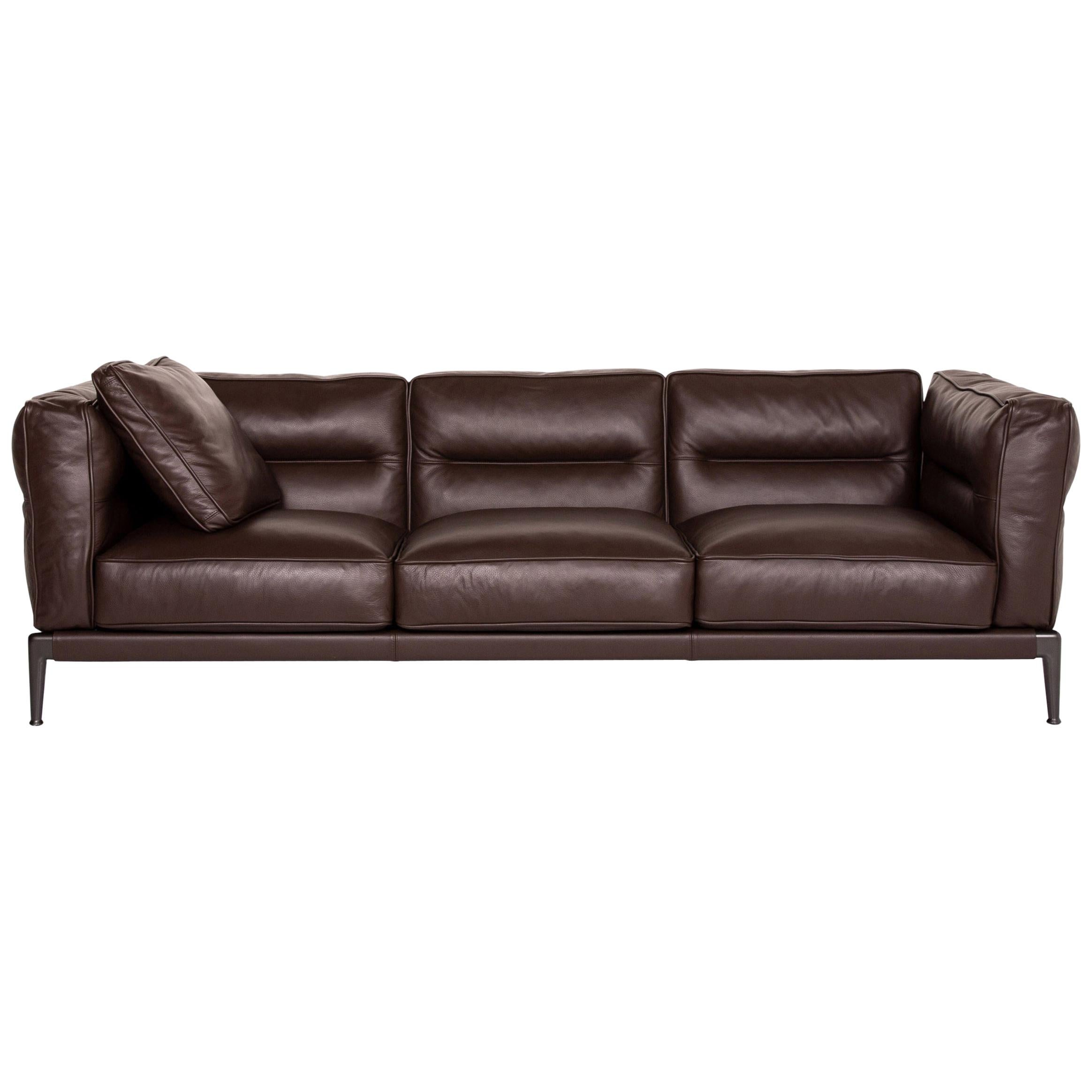 Flexform Adda Leather Sofa Brown Dark Brown Three-Seat Couch