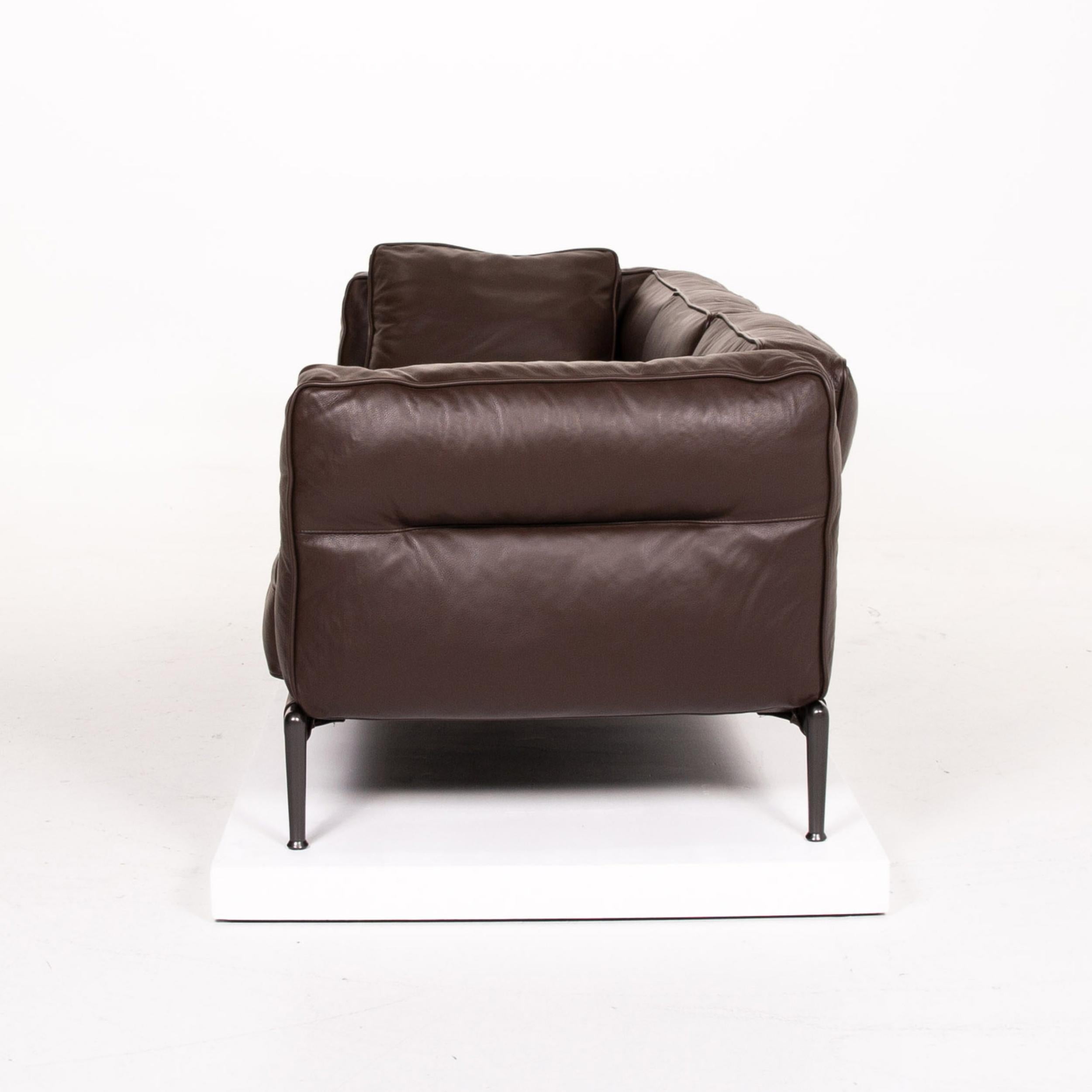 Flexform Adda Leather Sofa Brown Dark Brown Three-Seat Couch 4