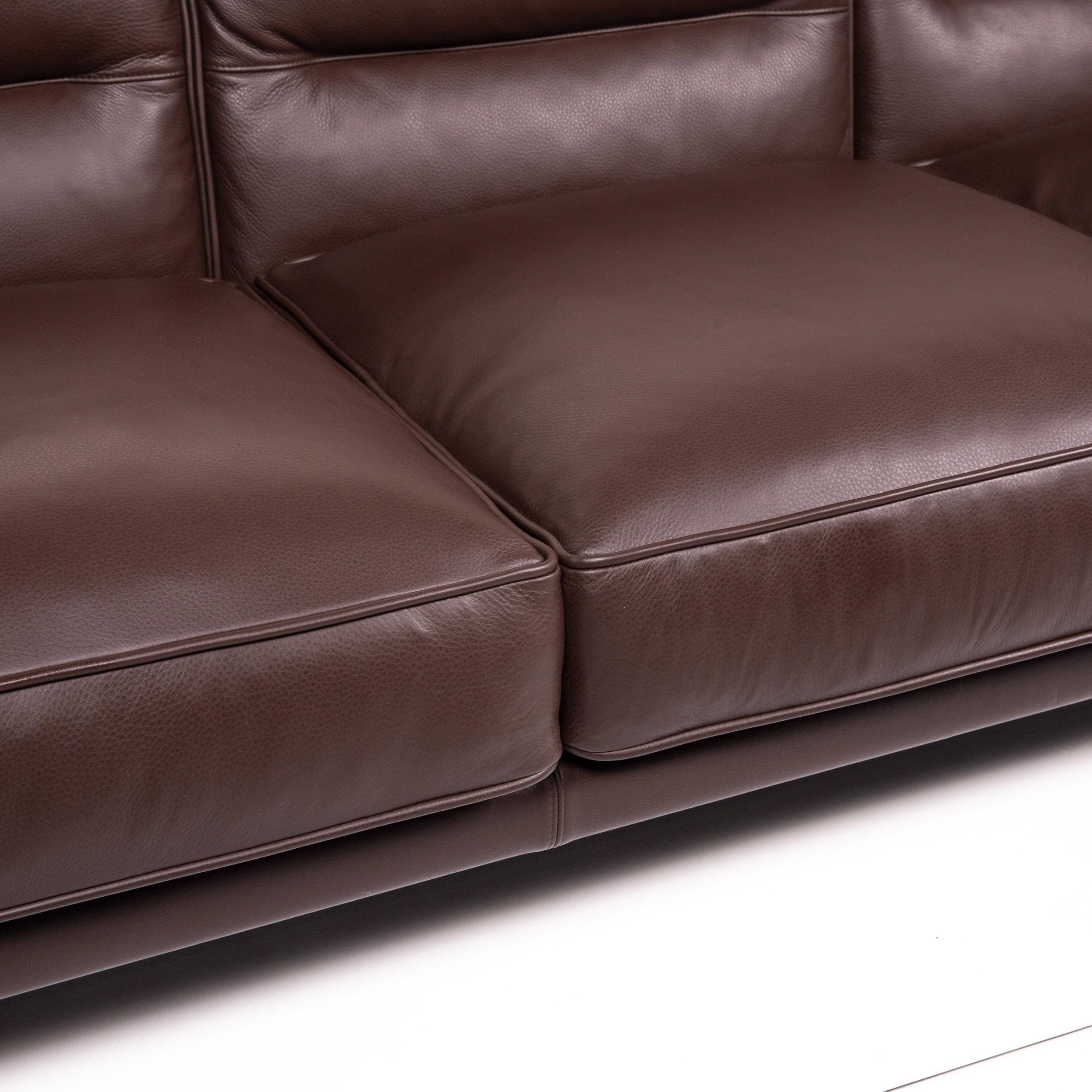 Modern Flexform Adda Leather Sofa Brown Dark Brown Three-Seat Couch