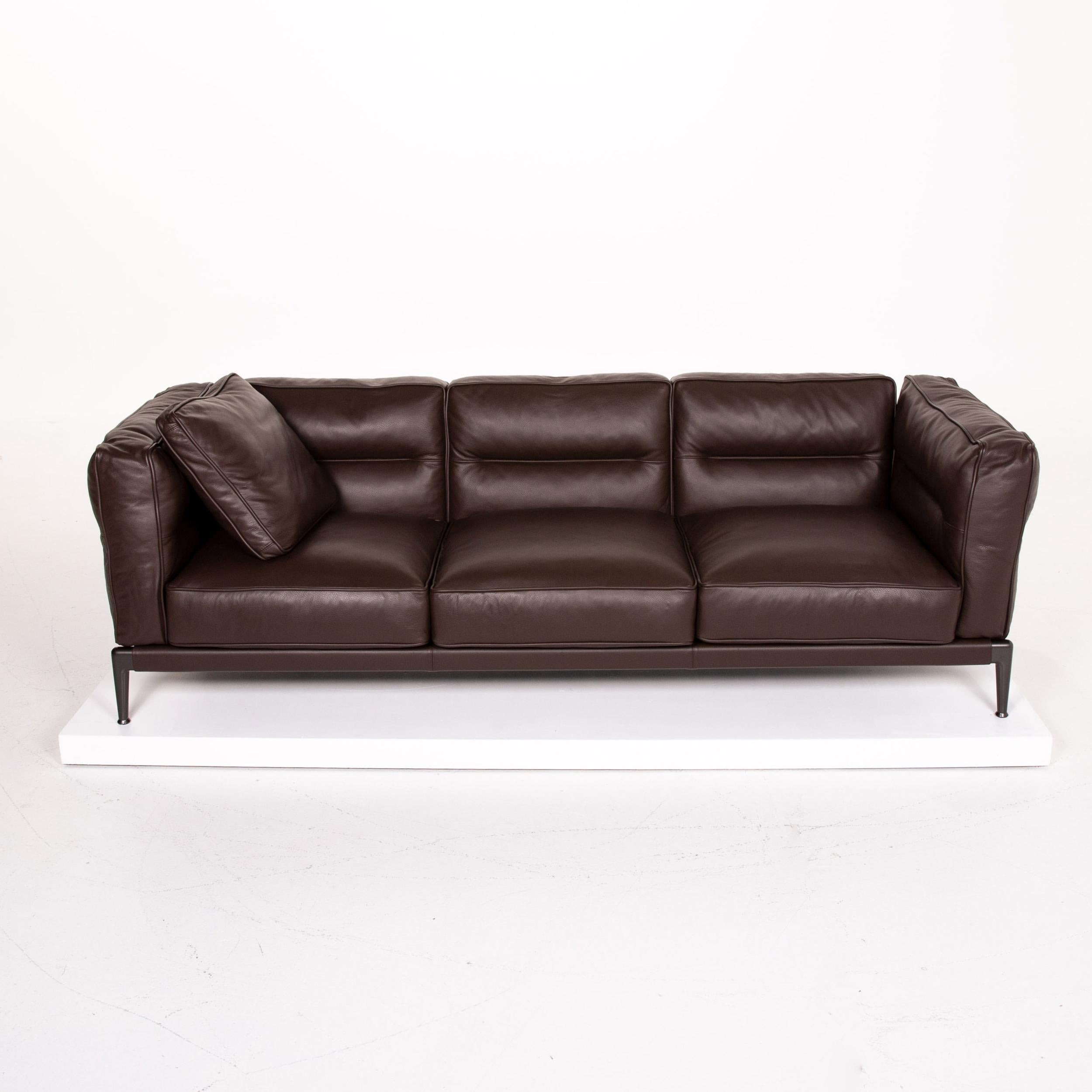 Flexform Adda Leather Sofa Brown Dark Brown Three-Seat Couch 1