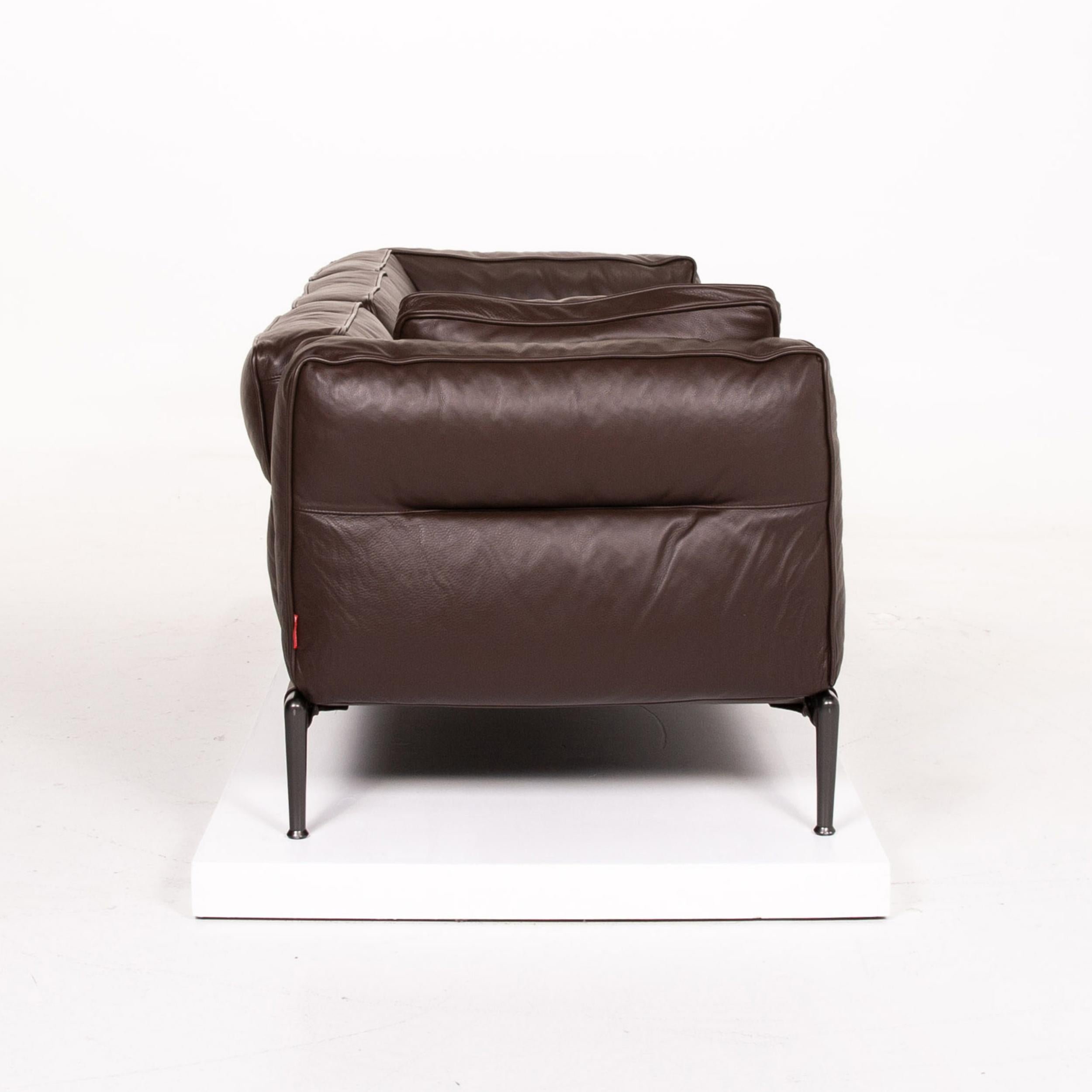 Flexform Adda Leather Sofa Brown Dark Brown Three-Seat Couch 2