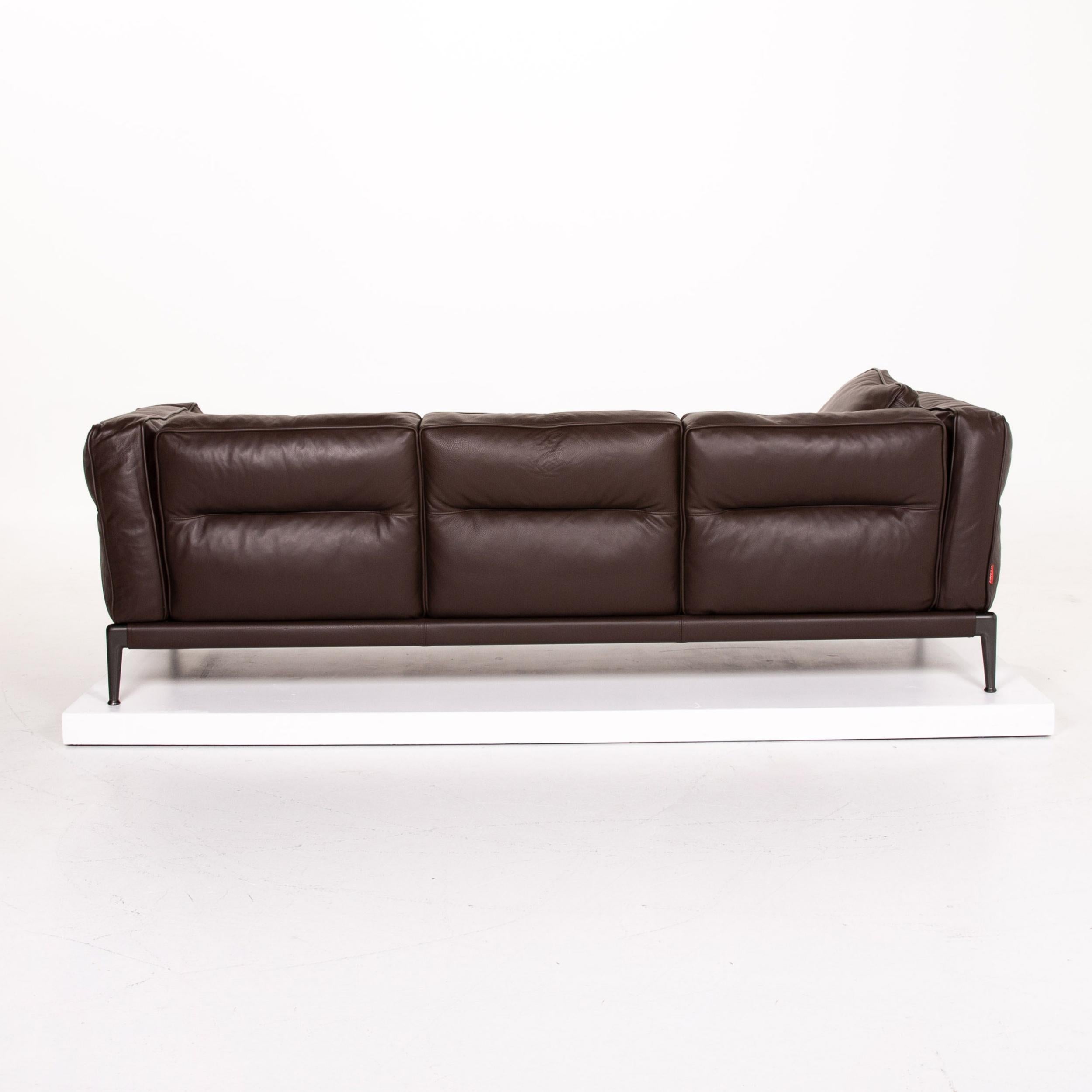 Flexform Adda Leather Sofa Brown Dark Brown Three-Seat Couch 3
