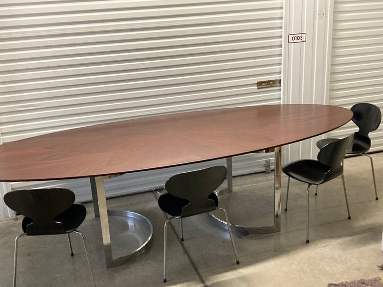 Flexform 'Arthur' Rosewood Elliptical Conference Dining Table on Chrome Base For Sale 4