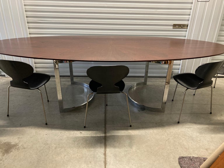 Veneer Flexform 'Arthur' Rosewood Elliptical Conference Dining Table on Chrome Base For Sale