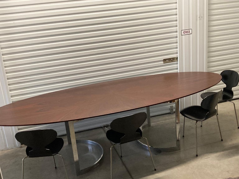 Flexform 'Arthur' Rosewood Elliptical Conference Dining Table on Chrome Base For Sale 3