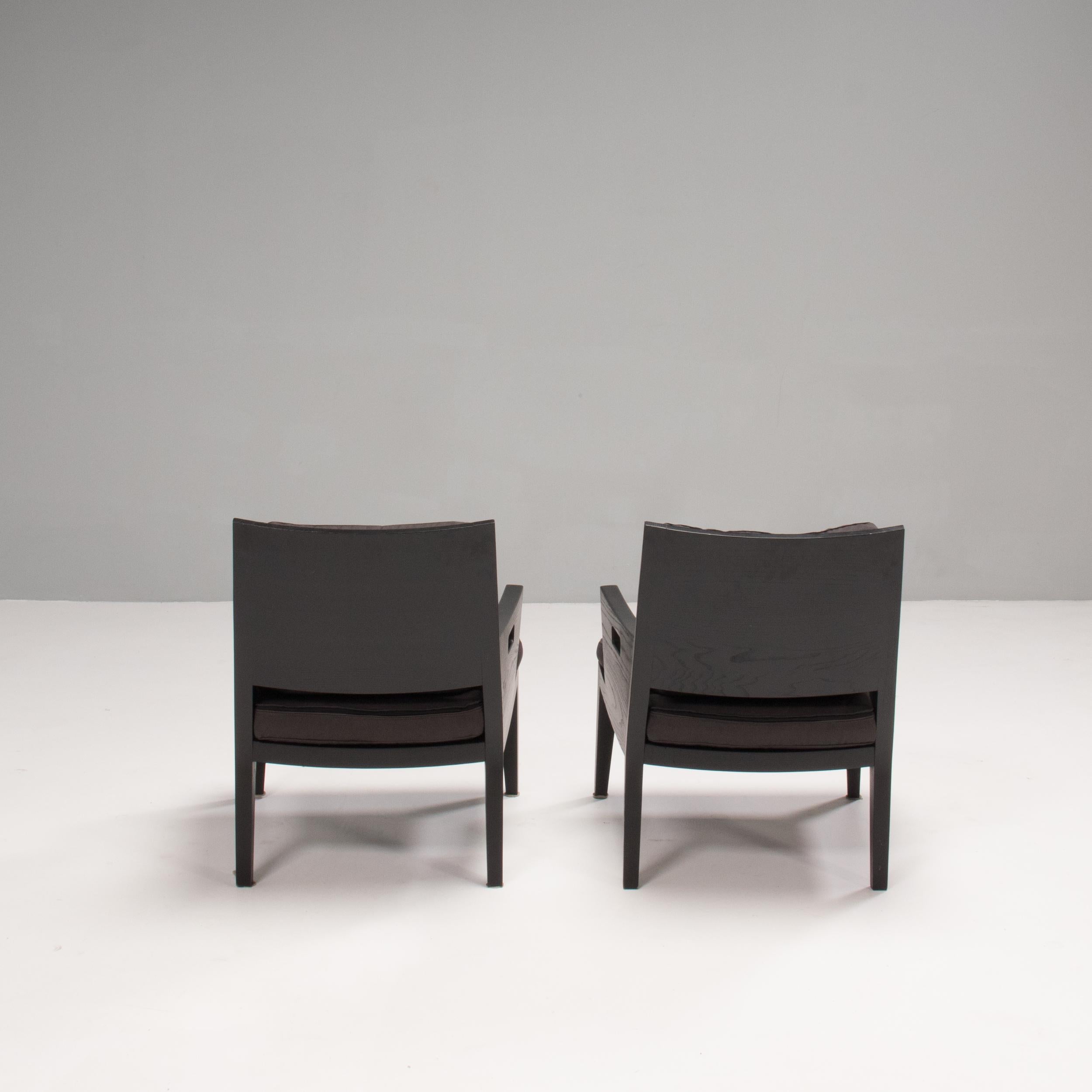 Flexform Betty Dark Walnut and Grey Armchair, Set of 2 In Good Condition In London, GB