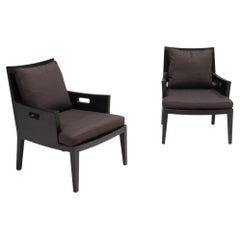 Flexform Betty Dark Walnut and Grey Armchair, Set of 2