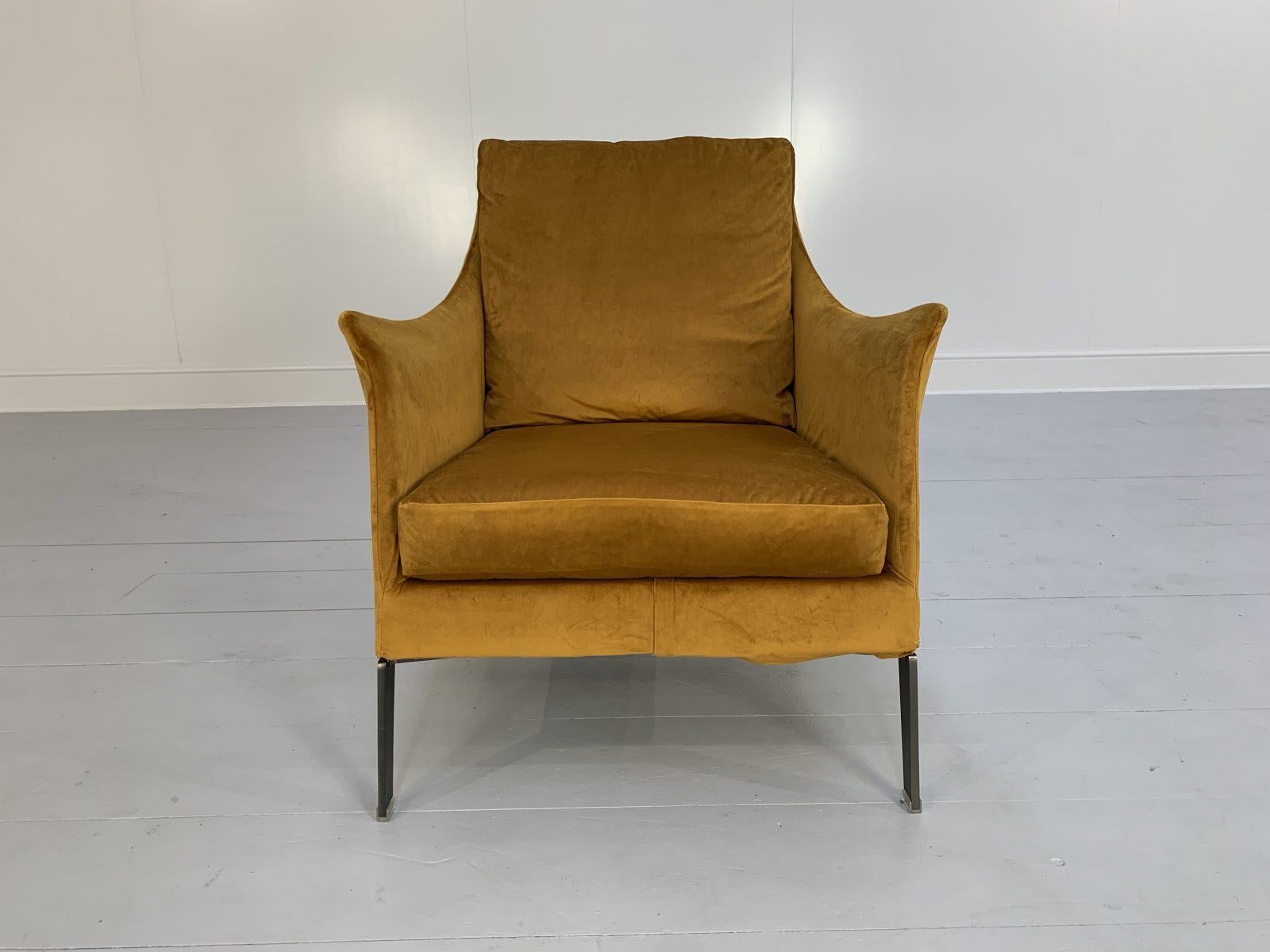 This is a rare, immaculately presented “Boss” Armchair from the world renown Italian furniture house of Flexform, dressed in a sublime modern, short-pile velvet in Saffron Gold.

In a world of temporary pleasures, Flexform create beautiful