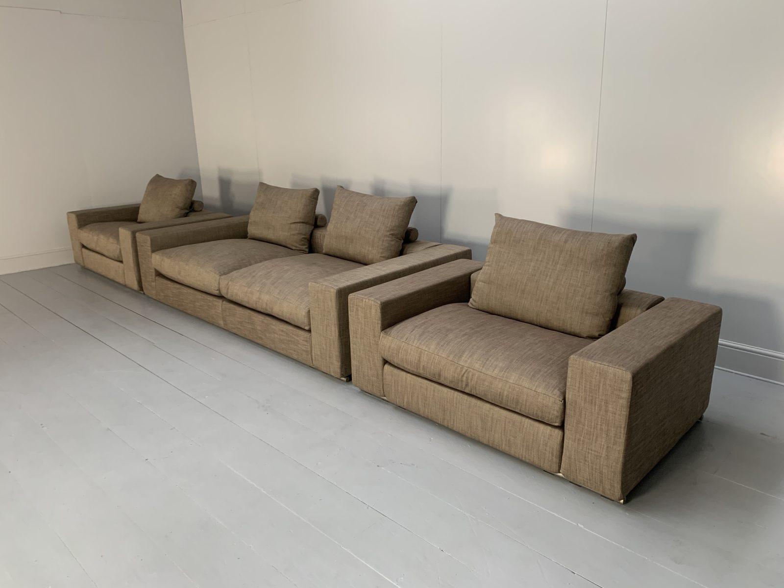 Flexform Groundpiece Sofa & 2 Armchair Suite - In Woven Linen Bon état - En vente à Barrowford, GB