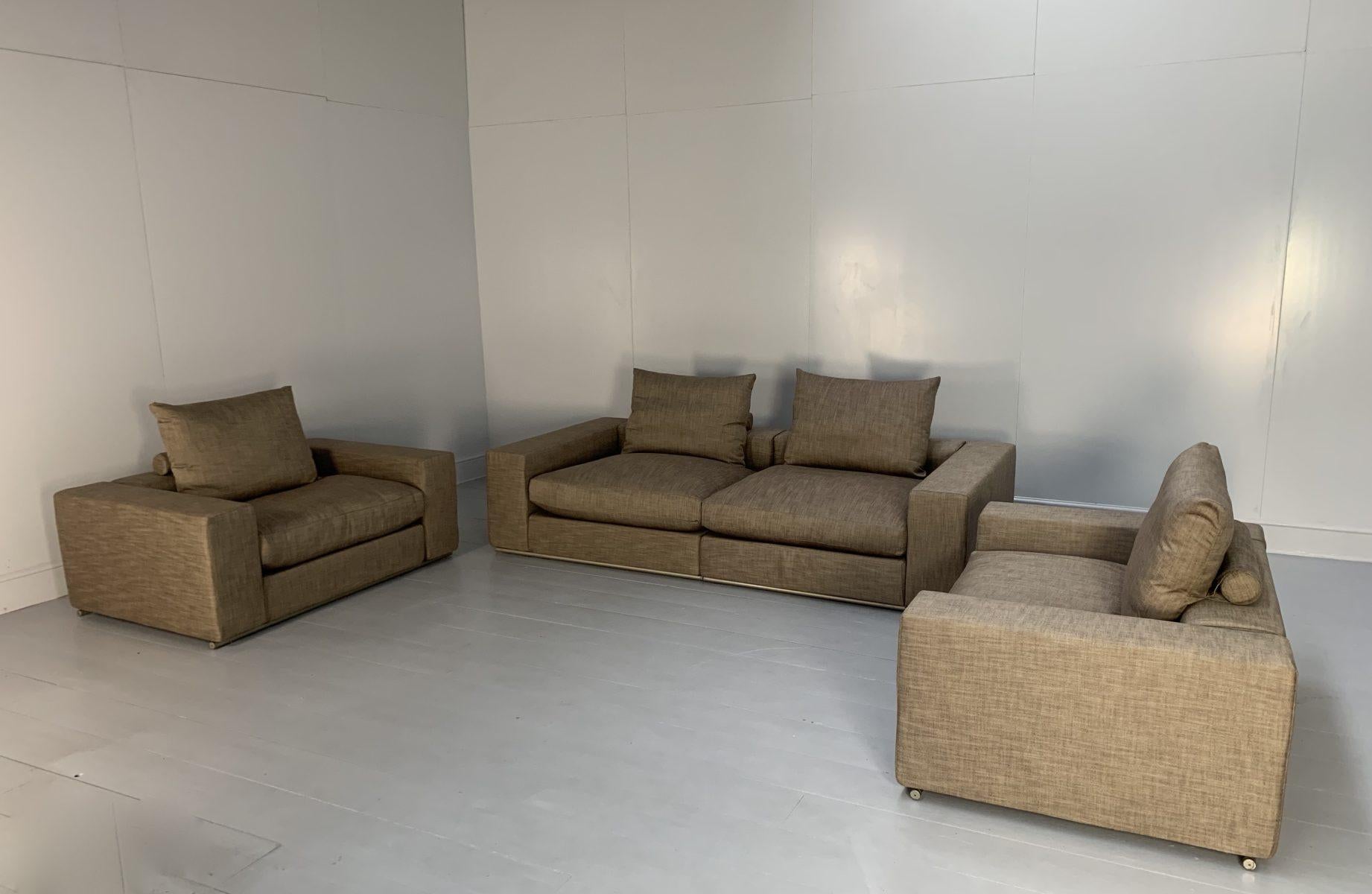Flexform Groundpiece Sofa & 2 Sessel Suite - In Woven Linen im Zustand „Gut“ im Angebot in Barrowford, GB
