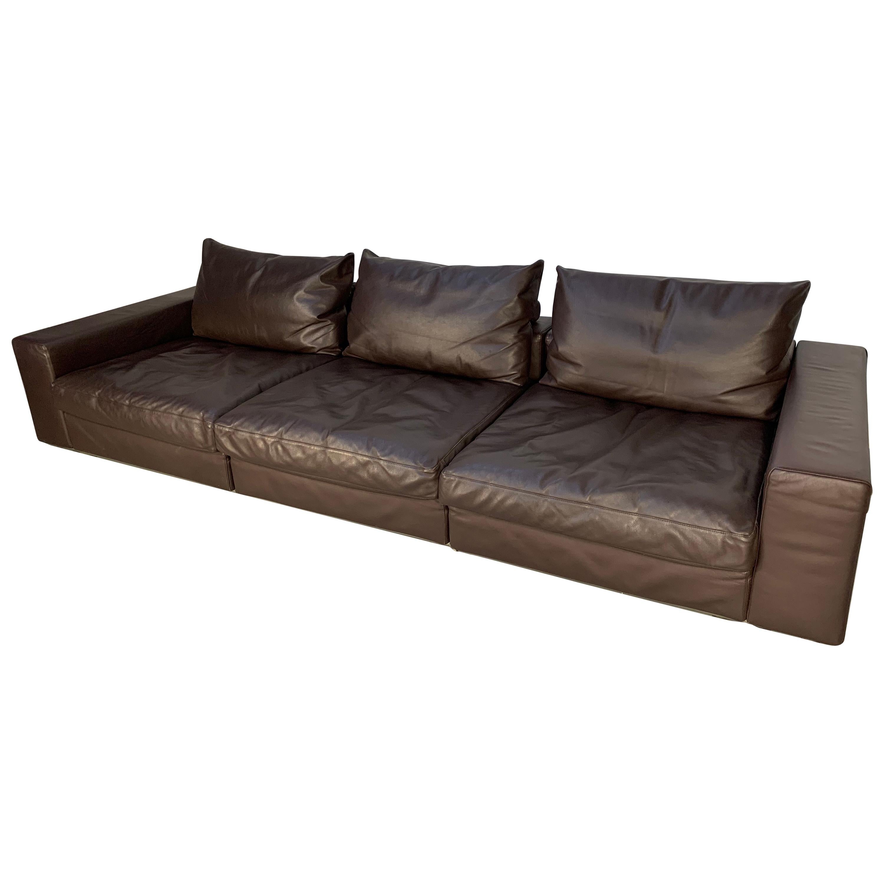 Flexform "Groundpiece" Sofa in Brown "Pelle De Lux" Leather