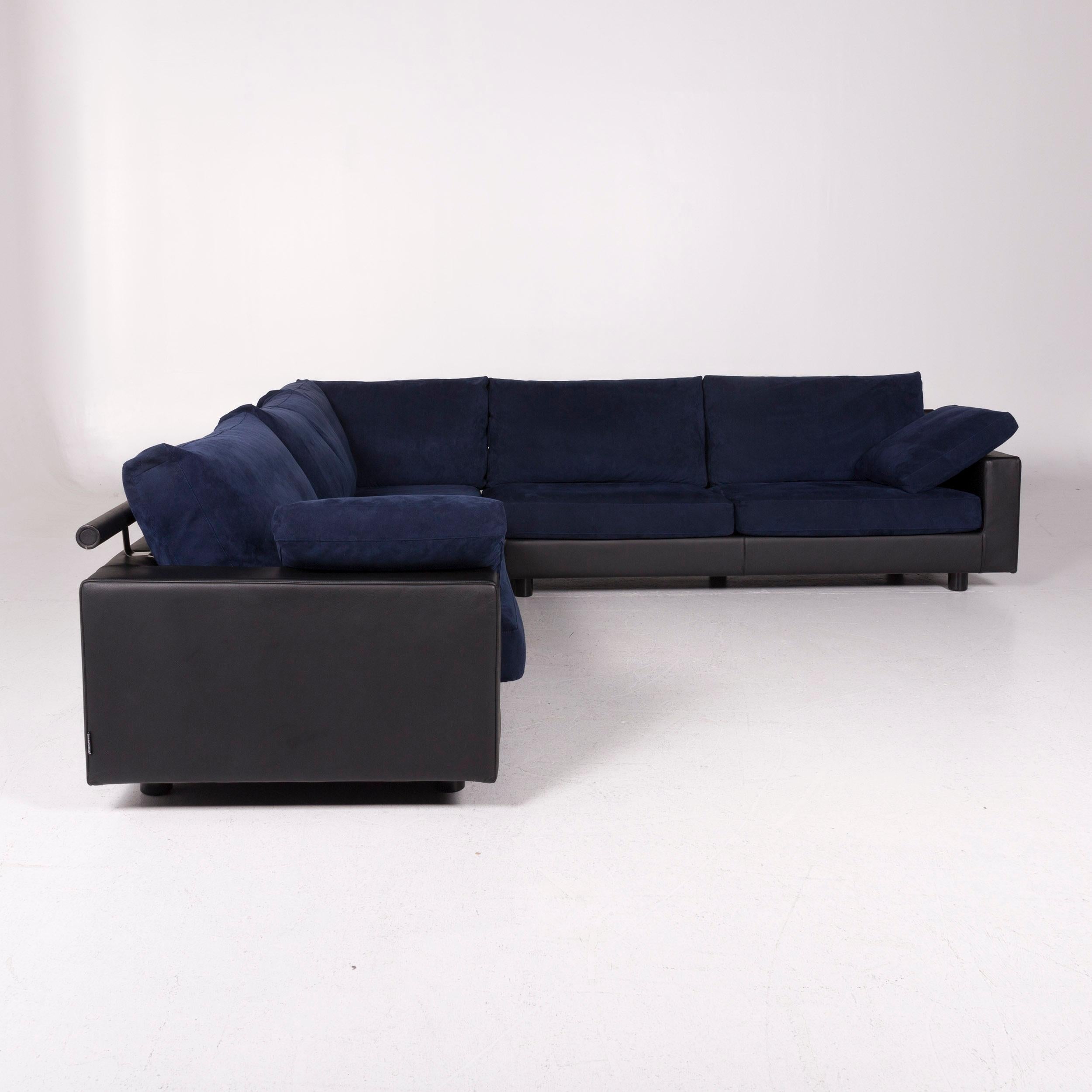 Flexform Leather Fabric Corner Sofa Blue Black Sofa Couch 2