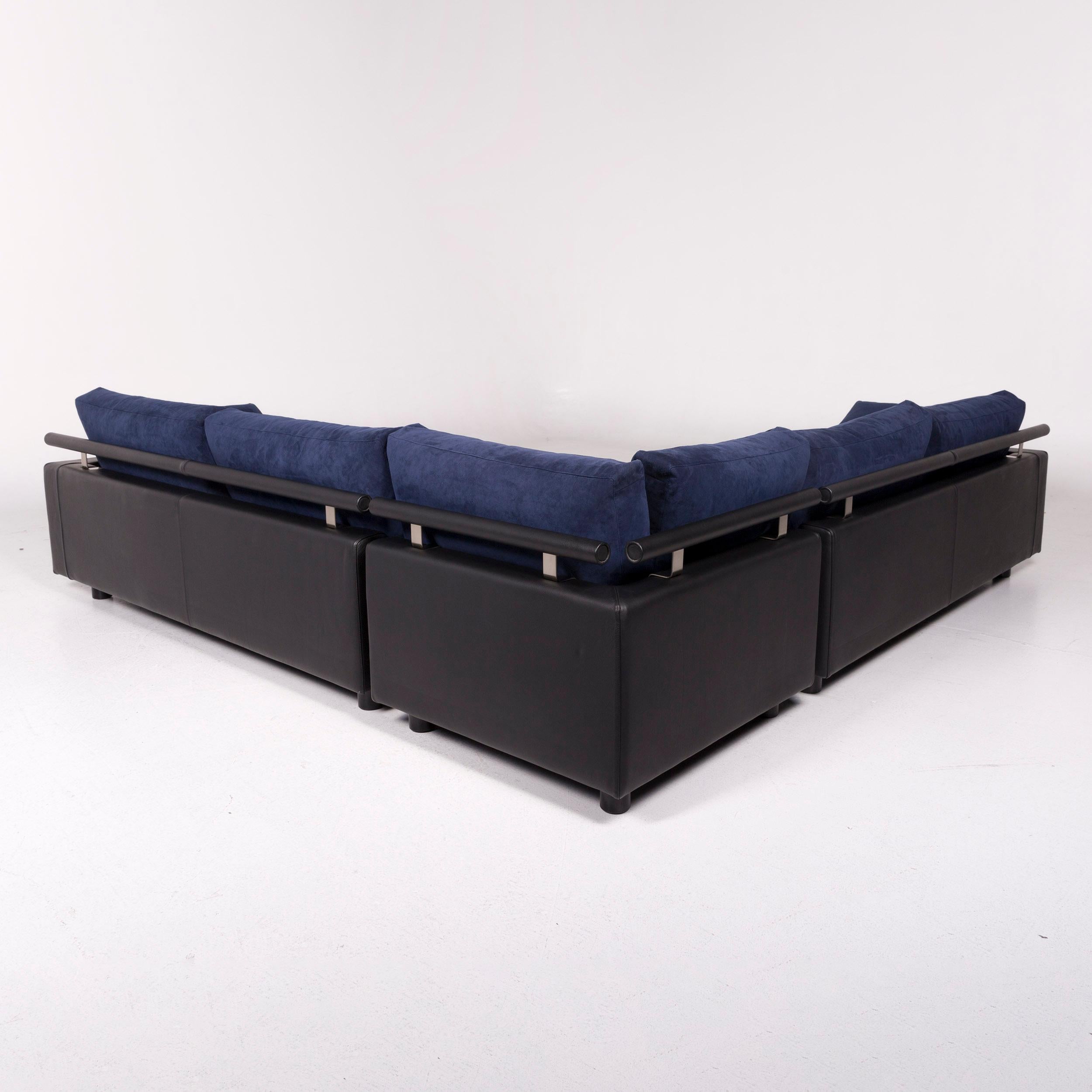 Flexform Leather Fabric Corner Sofa Blue Black Sofa Couch 3