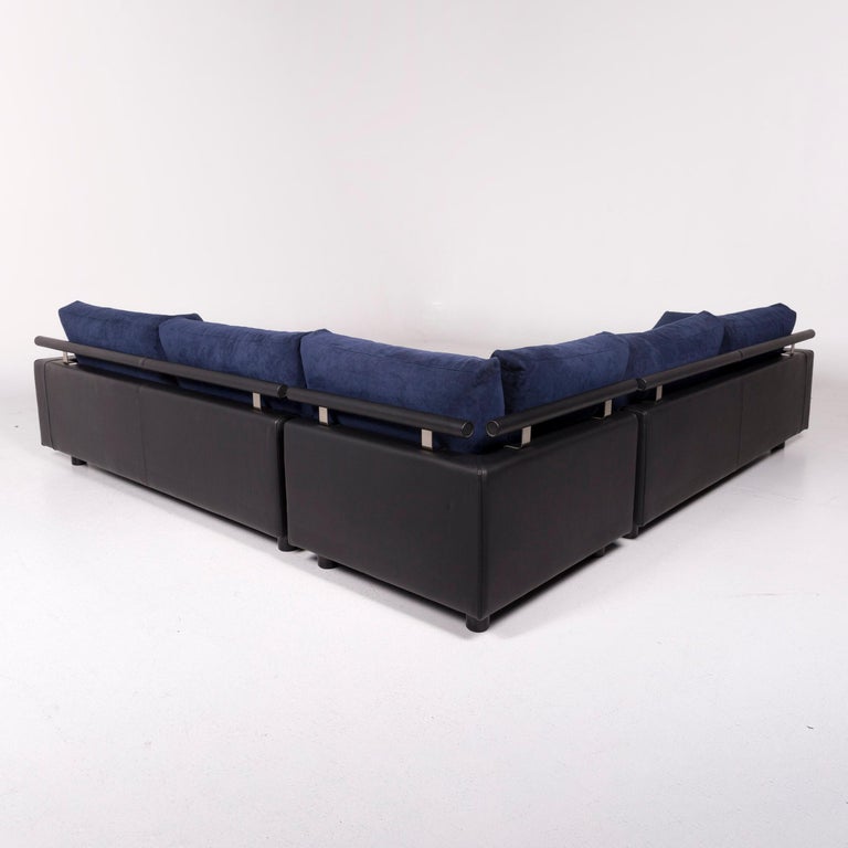 Flexform Leather Fabric Corner Sofa Blue Black Sofa Couch at 1stDibs