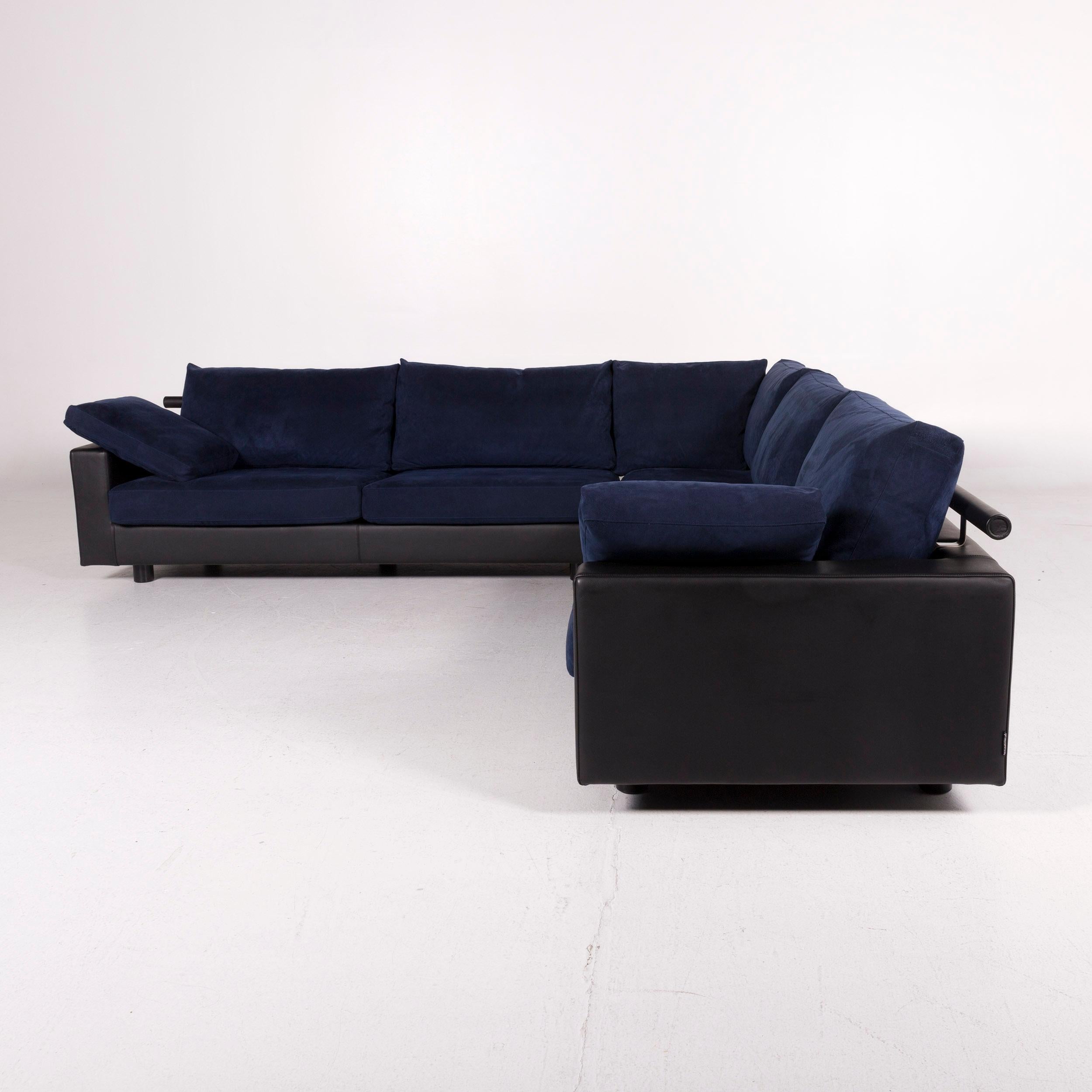 Flexform Leather Fabric Corner Sofa Blue Black Sofa Couch 4