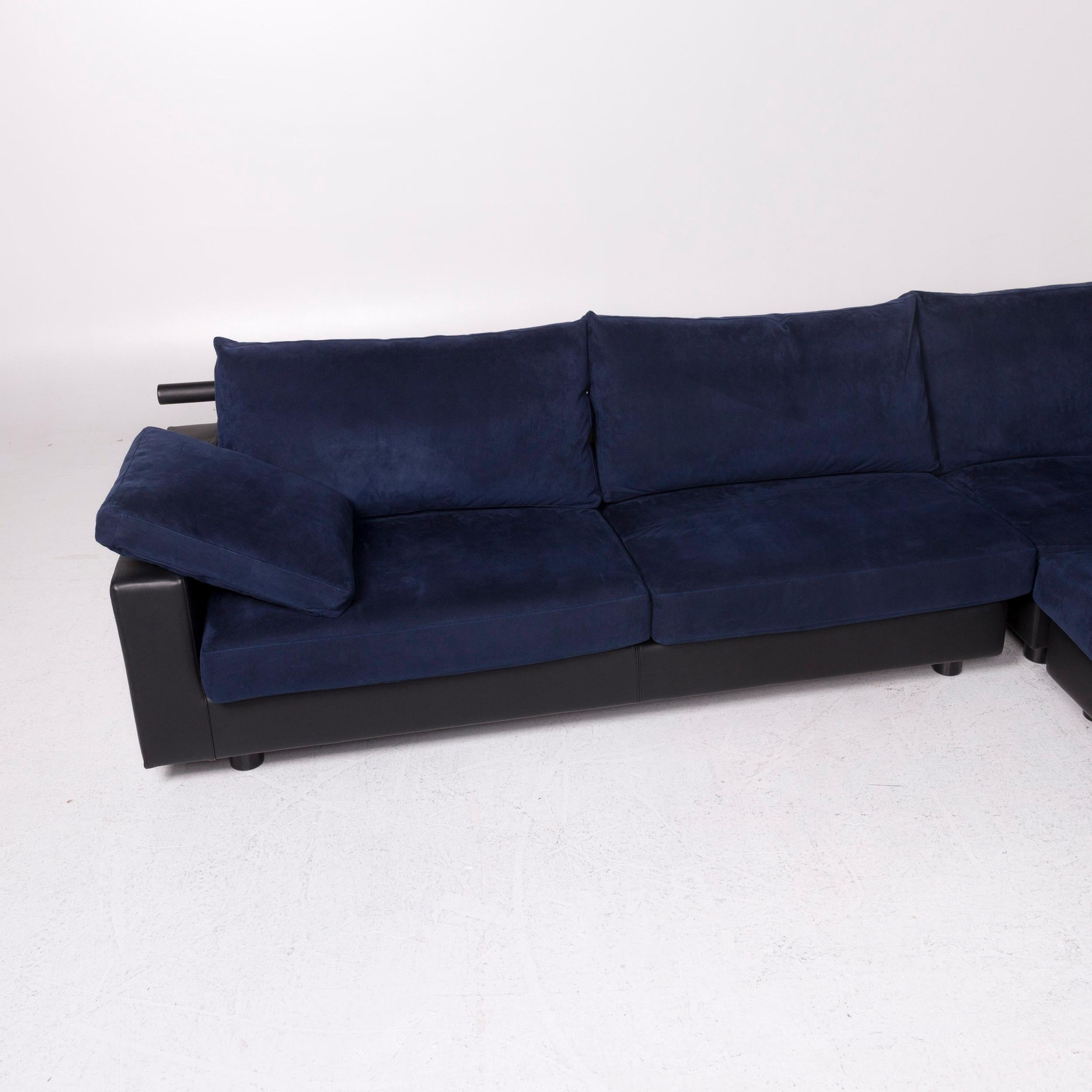 Contemporary Flexform Leather Fabric Corner Sofa Blue Black Sofa Couch