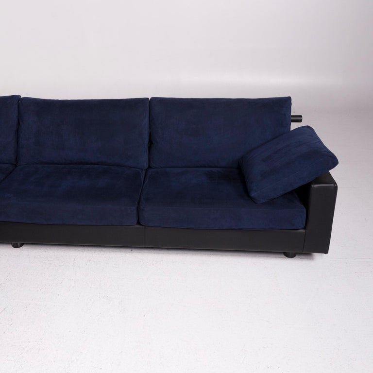 Flexform Leather Fabric Corner Sofa Blue Black Sofa Couch at 1stDibs