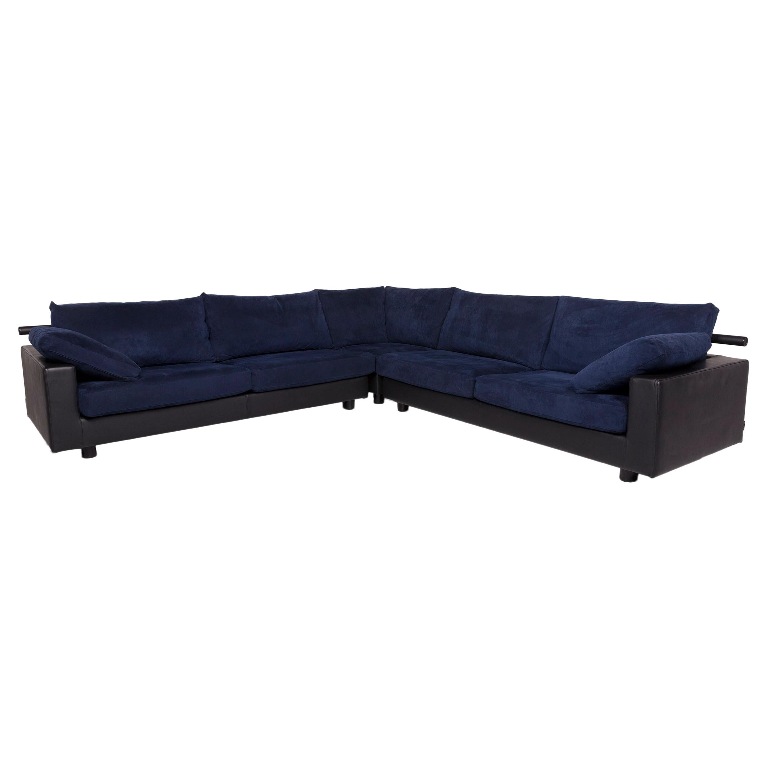 Flexform Leather Fabric Corner Sofa Blue Black Sofa Couch