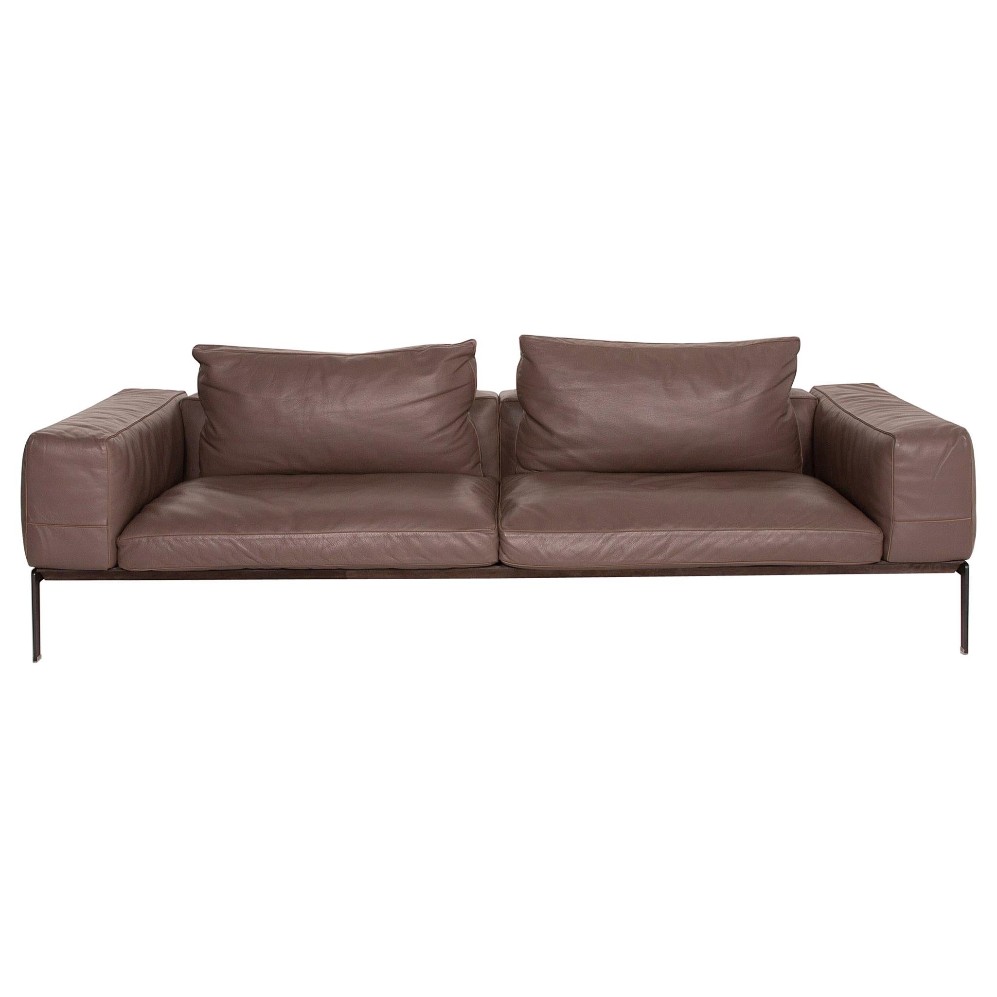 Flexform Lifesteel 14C24 Leather Sofa Brown Three-Seat For Sale