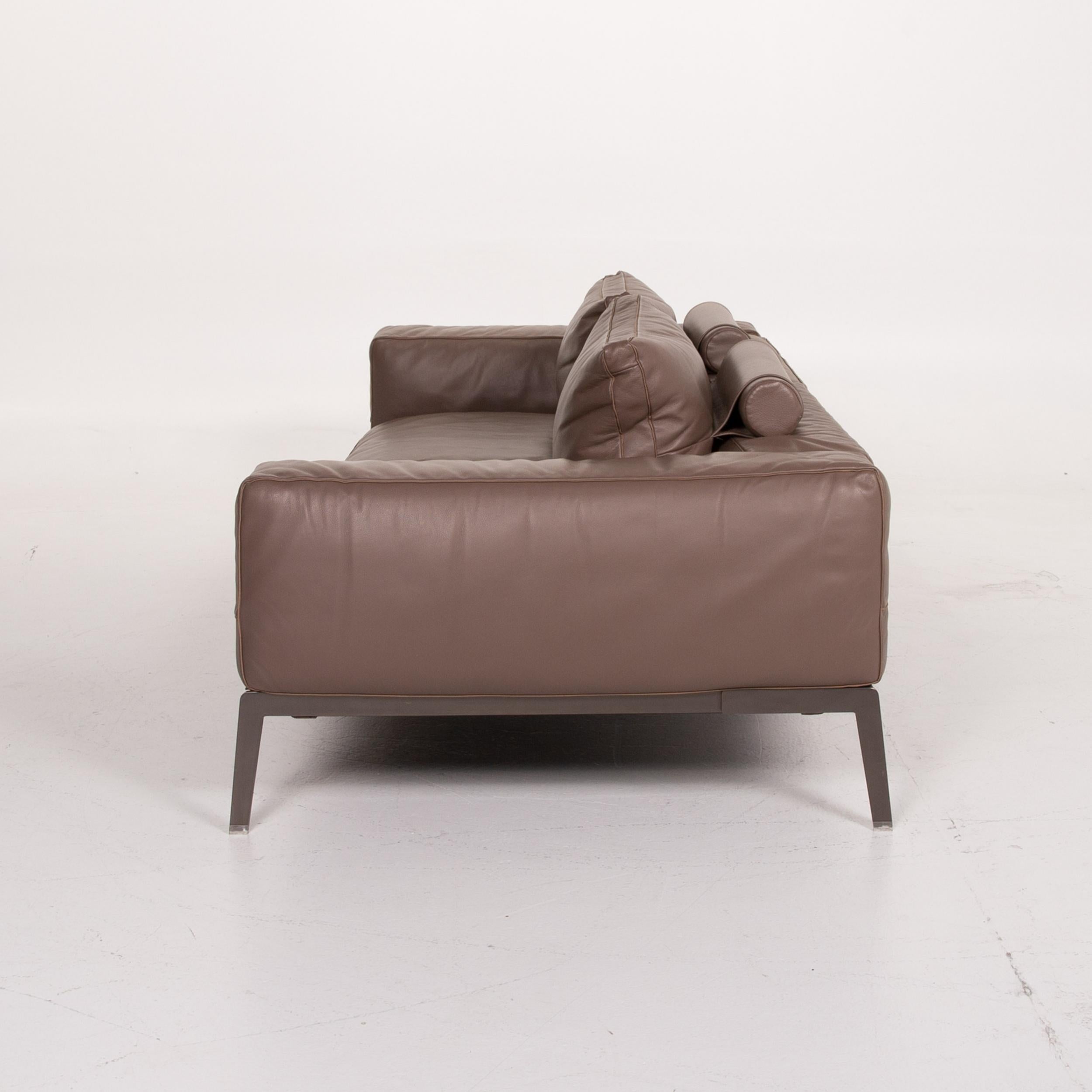 Flexform Lifesteel 14C24 Leather Sofa Brown Three-Seat For Sale 4