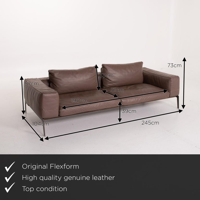 Flexform Lifesteel 14C24 Leather Sofa Brown ThreeSeat For Sale at 1stDibs