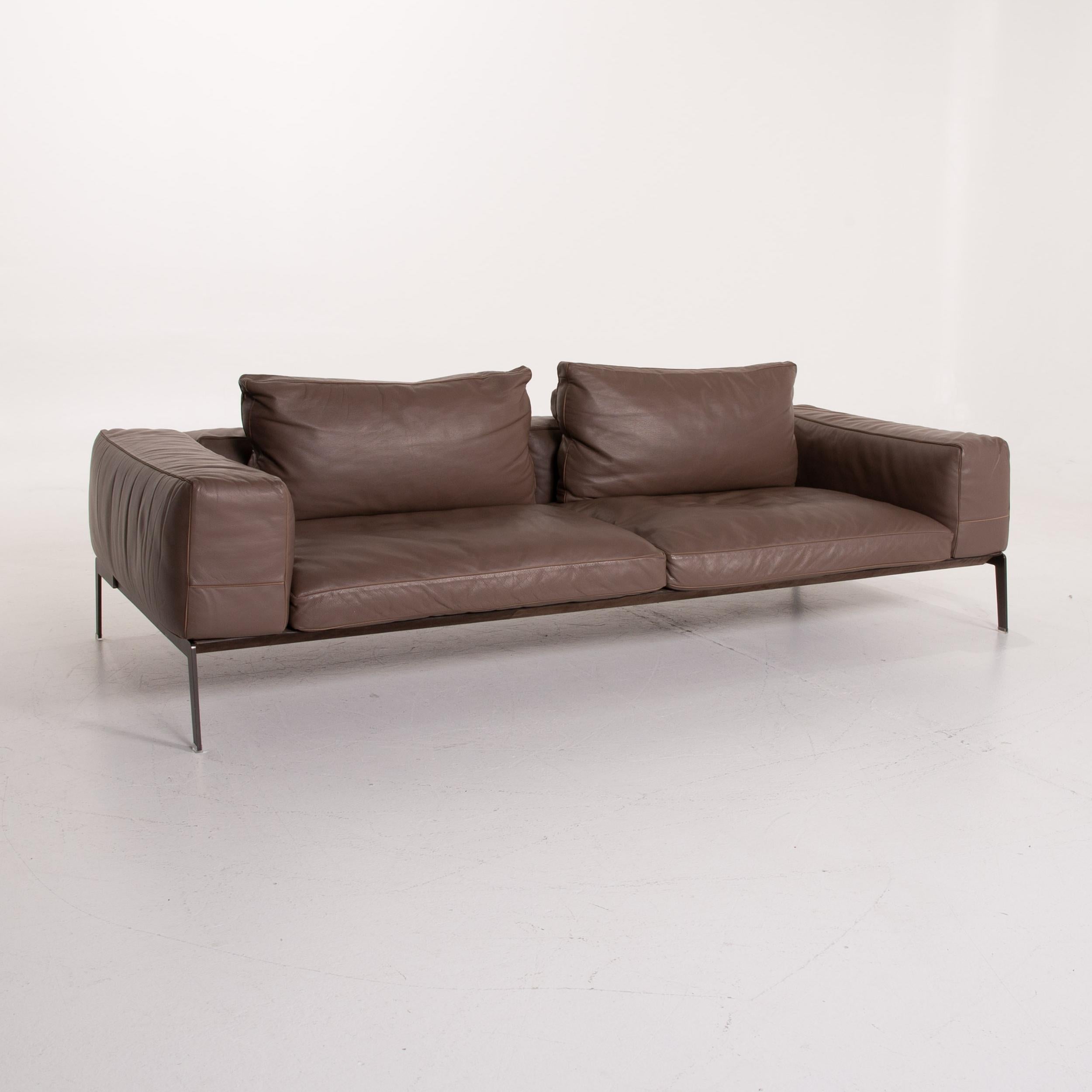 Contemporary Flexform Lifesteel 14C24 Leather Sofa Brown Three-Seat For Sale