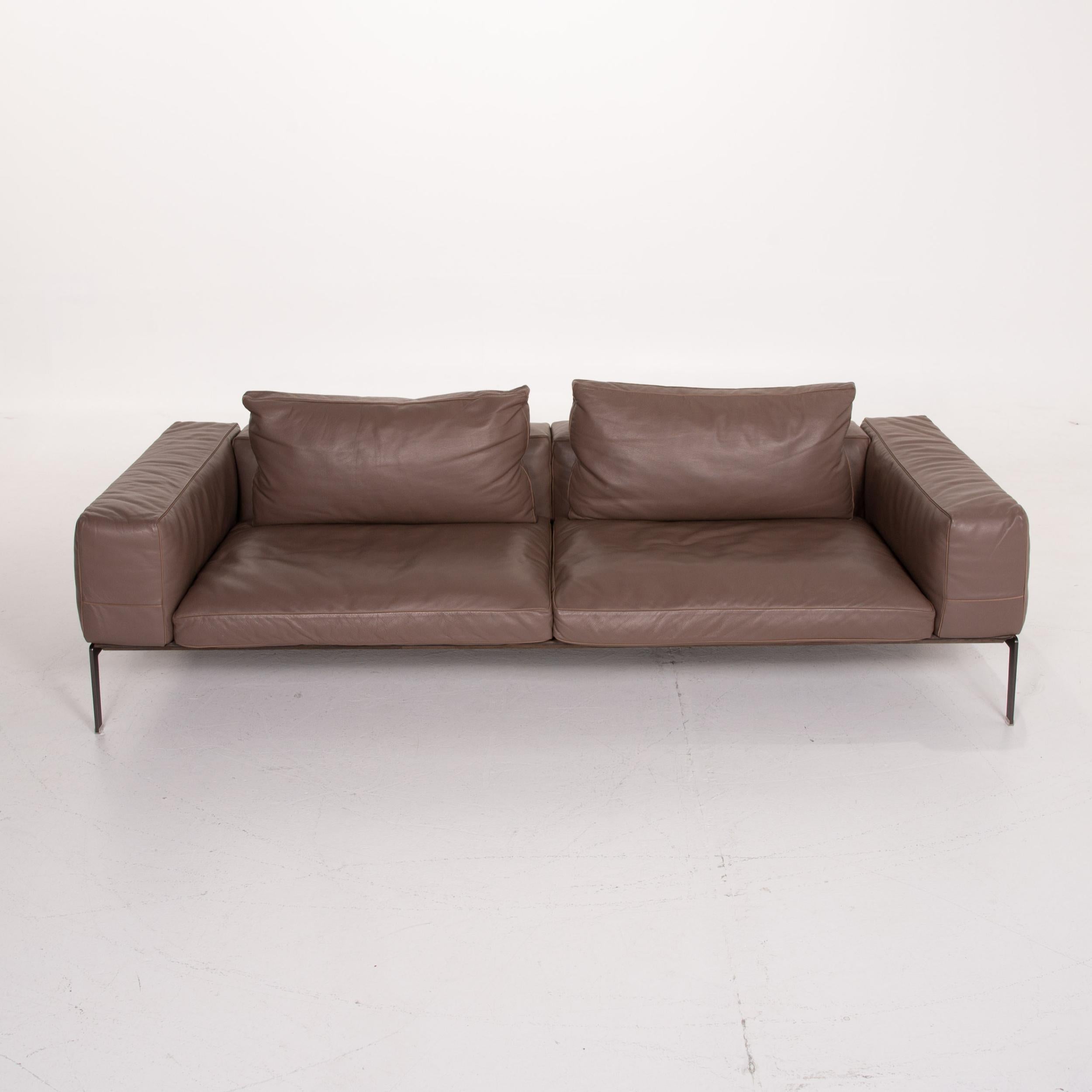 Flexform Lifesteel 14C24 Leather Sofa Brown Three-Seat For Sale 1