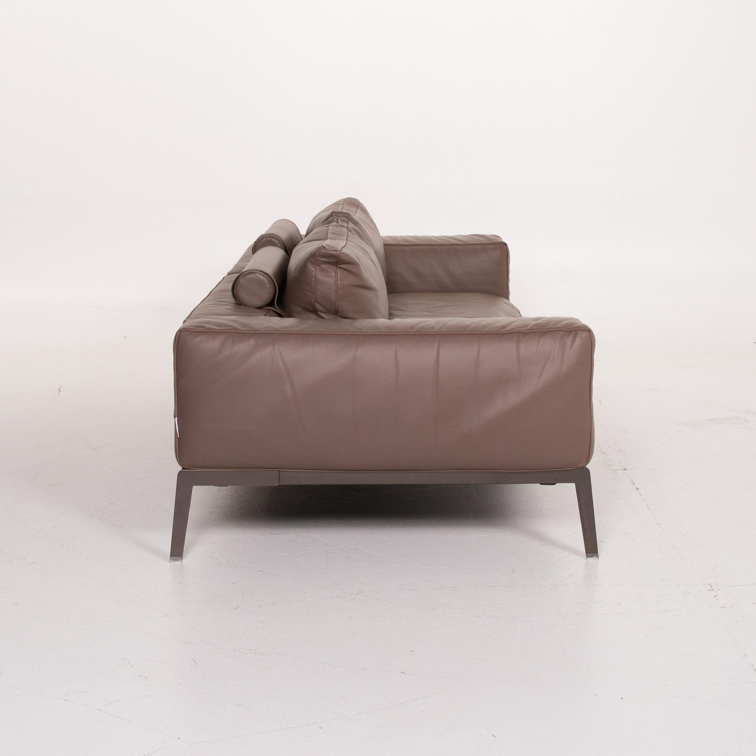 Flexform Lifesteel 14C24 Leather Sofa Brown Three-Seat For Sale 2