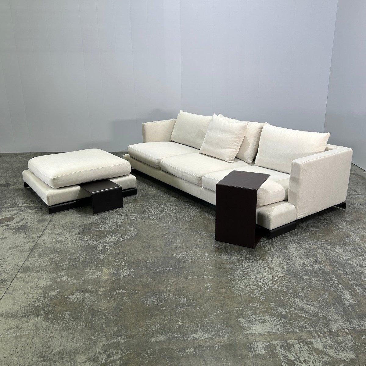 XXIe siècle et contemporain Flexform Canapé en L Long Island, Ottoman et meuble Brown en vente