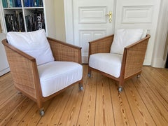 Paire de fauteuils de salon Flexform Mozart Boucl en rotin et rotin, Italie