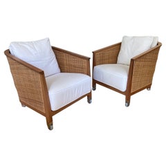 Flexform Mozart Boucl Rattan Rohr-Loungesessel, Paar