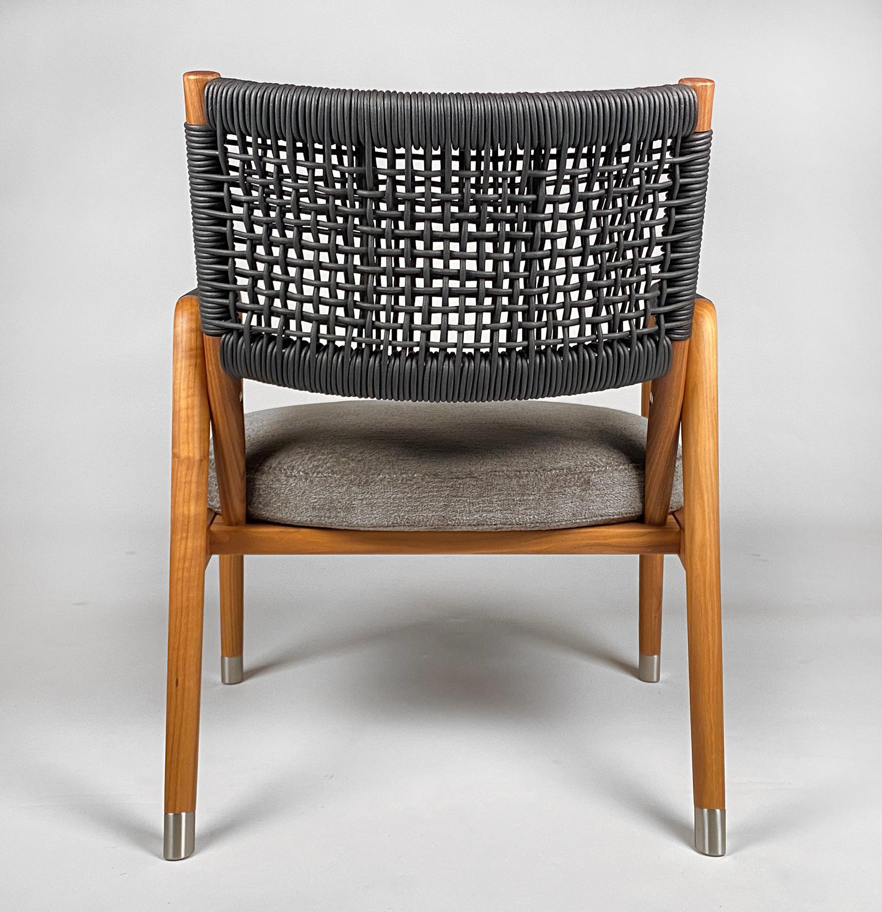 Modern Flexform Ortigia Armchairs in Hand-Woven Black Leather Cord over Solid Walnut For Sale