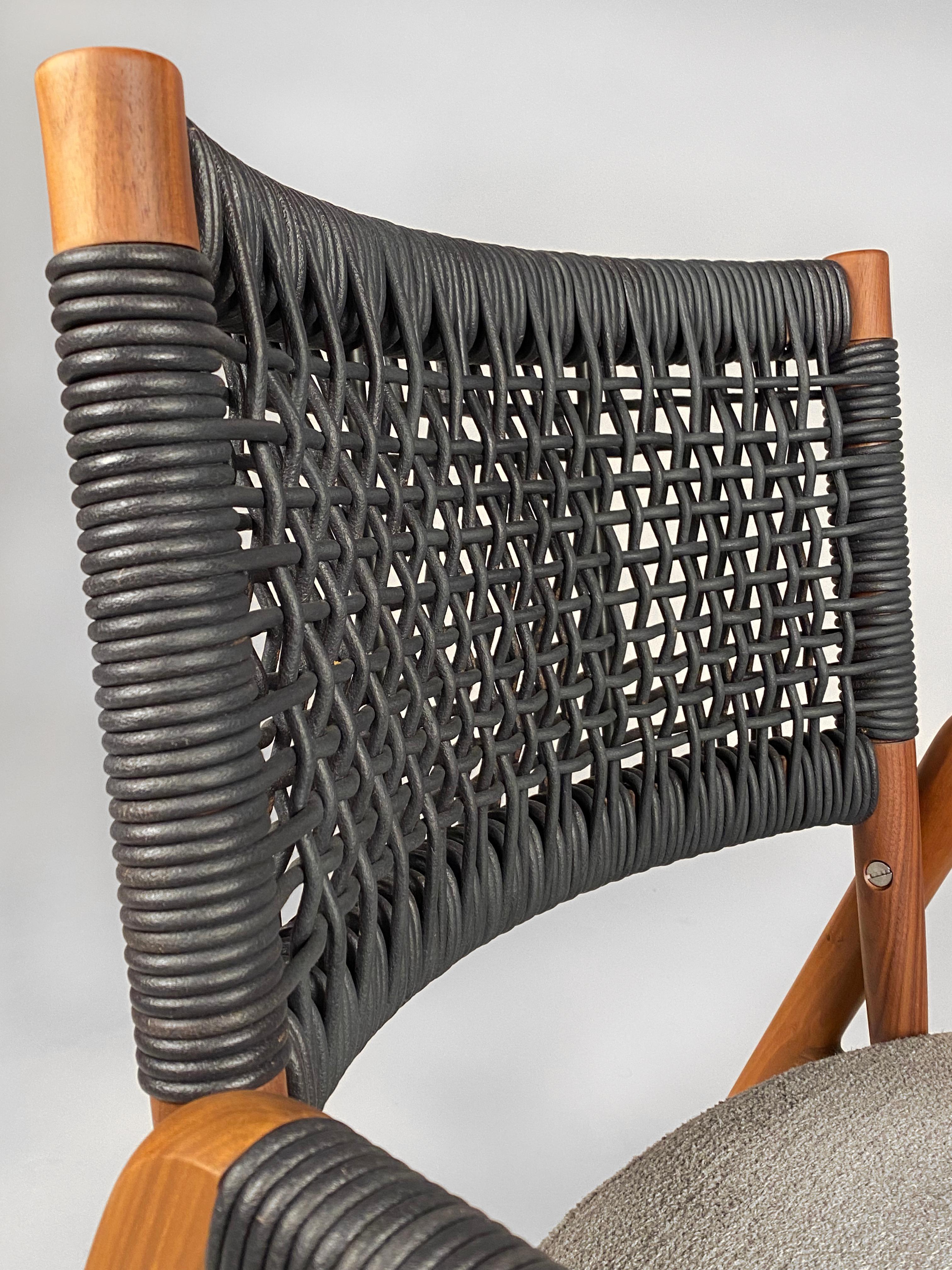 Italian Flexform Ortigia Armchairs in Hand-Woven Black Leather Cord over Solid Walnut For Sale