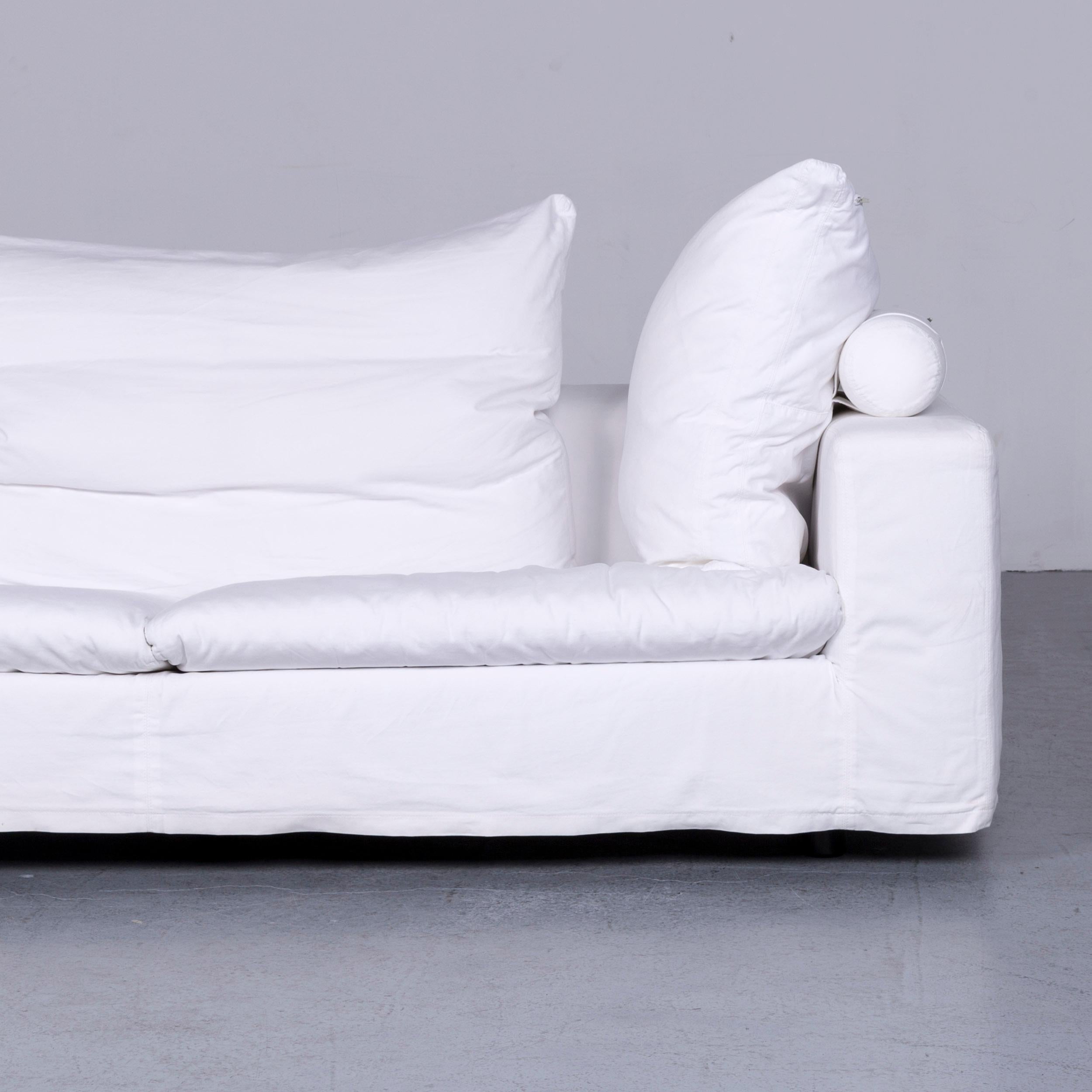 German Flexform Poggiolungo Designer Fabric Sofa White Couch For Sale