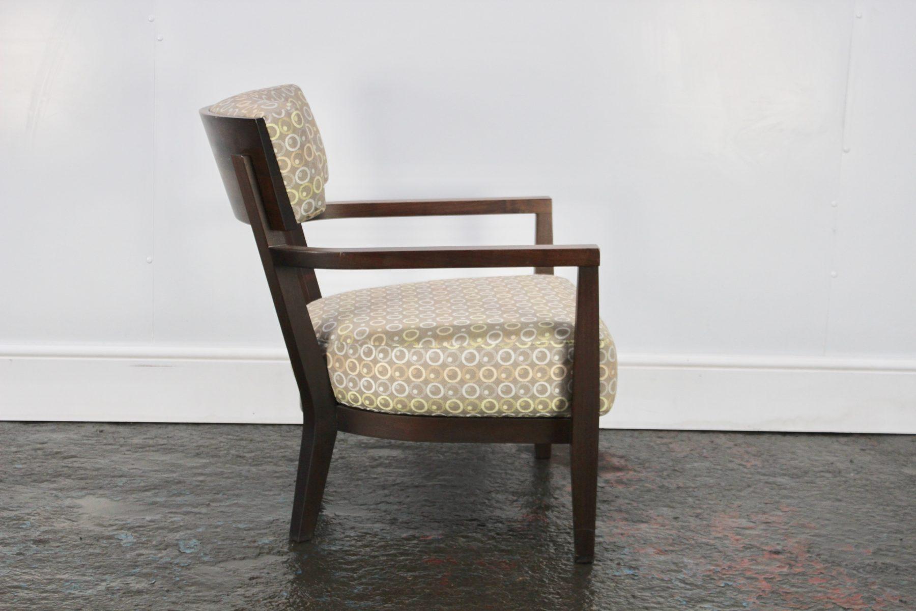 Flexform “Sally” Armchair in Wood and Geometric Fabric In Good Condition In Barrowford, GB