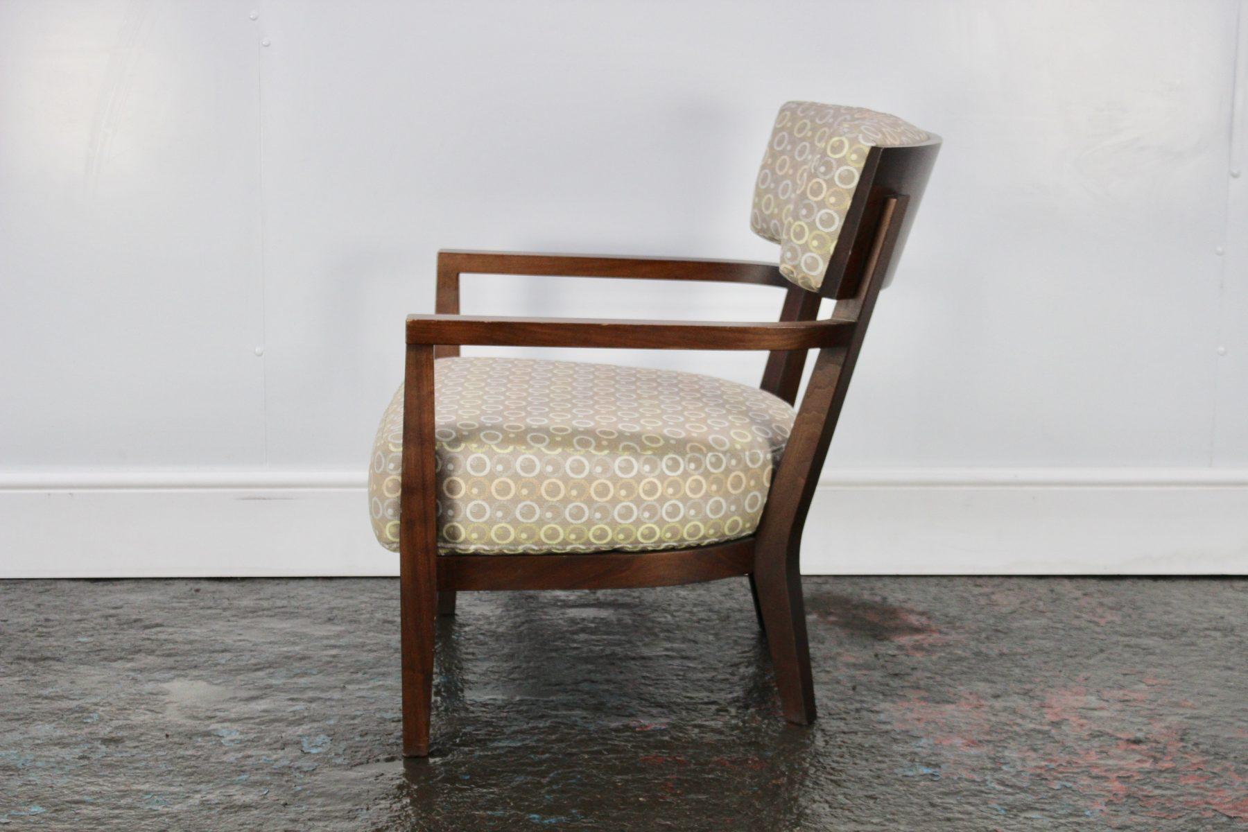 Flexform “Sally” Armchair in Wood and Geometric Fabric 1