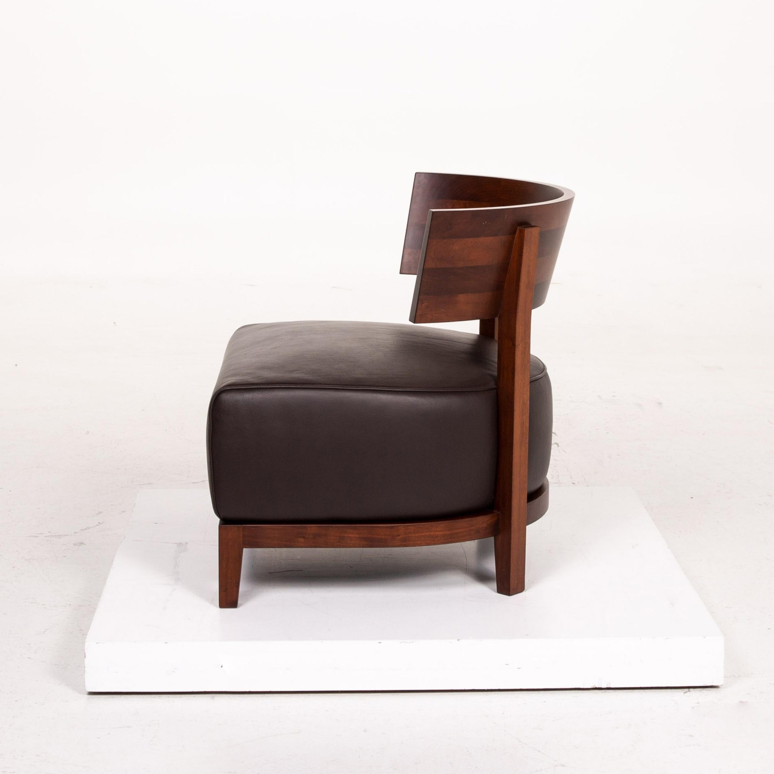 Flexform Thomas Wood Leather Armchair Dark Brown Antonio Citterio Chair For Sale 2