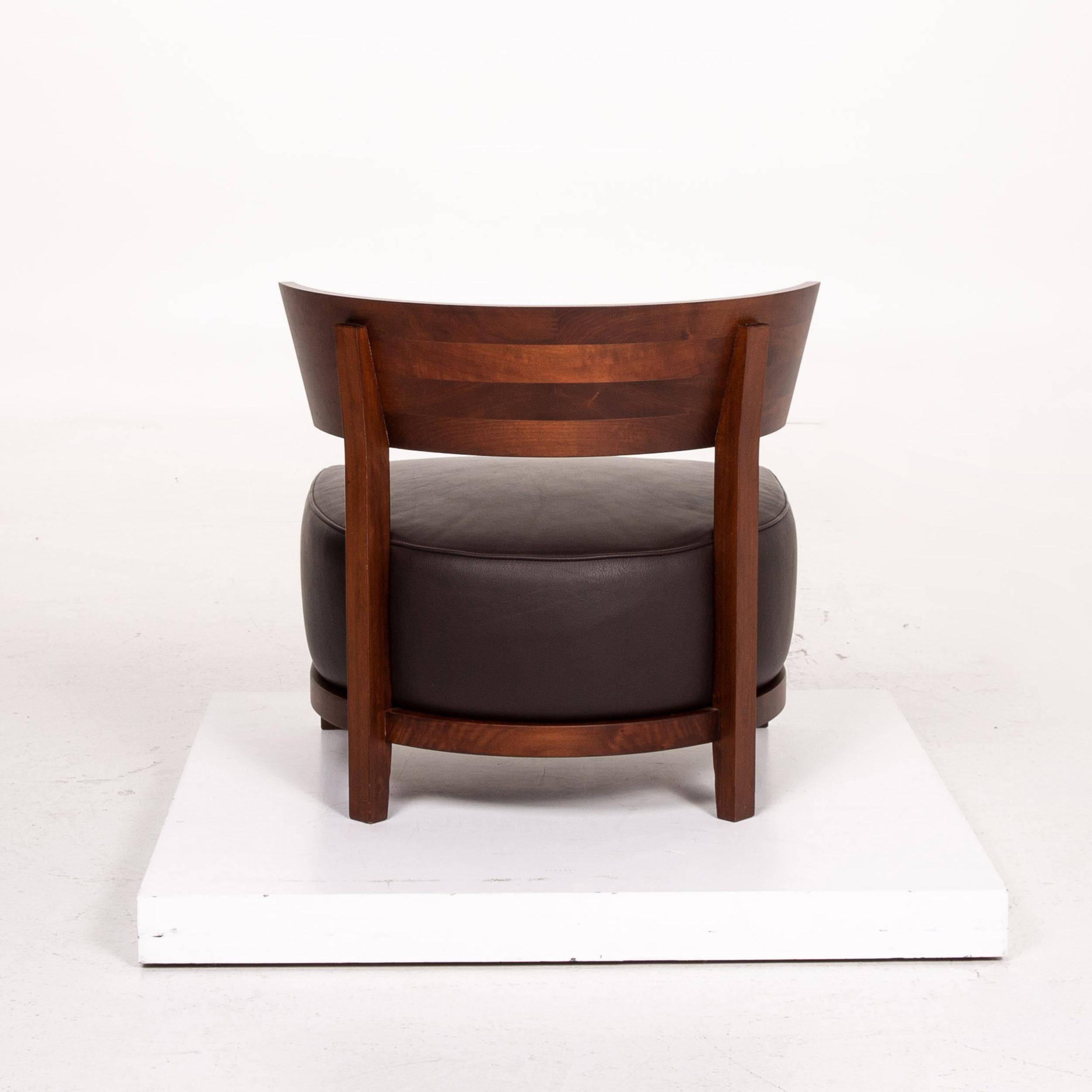 Flexform Thomas Wood Leather Armchair Dark Brown Antonio Citterio Chair For Sale 1