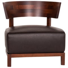 Flexform Thomas Wood Leather Armchair Dark Brown Antonio Citterio Chair